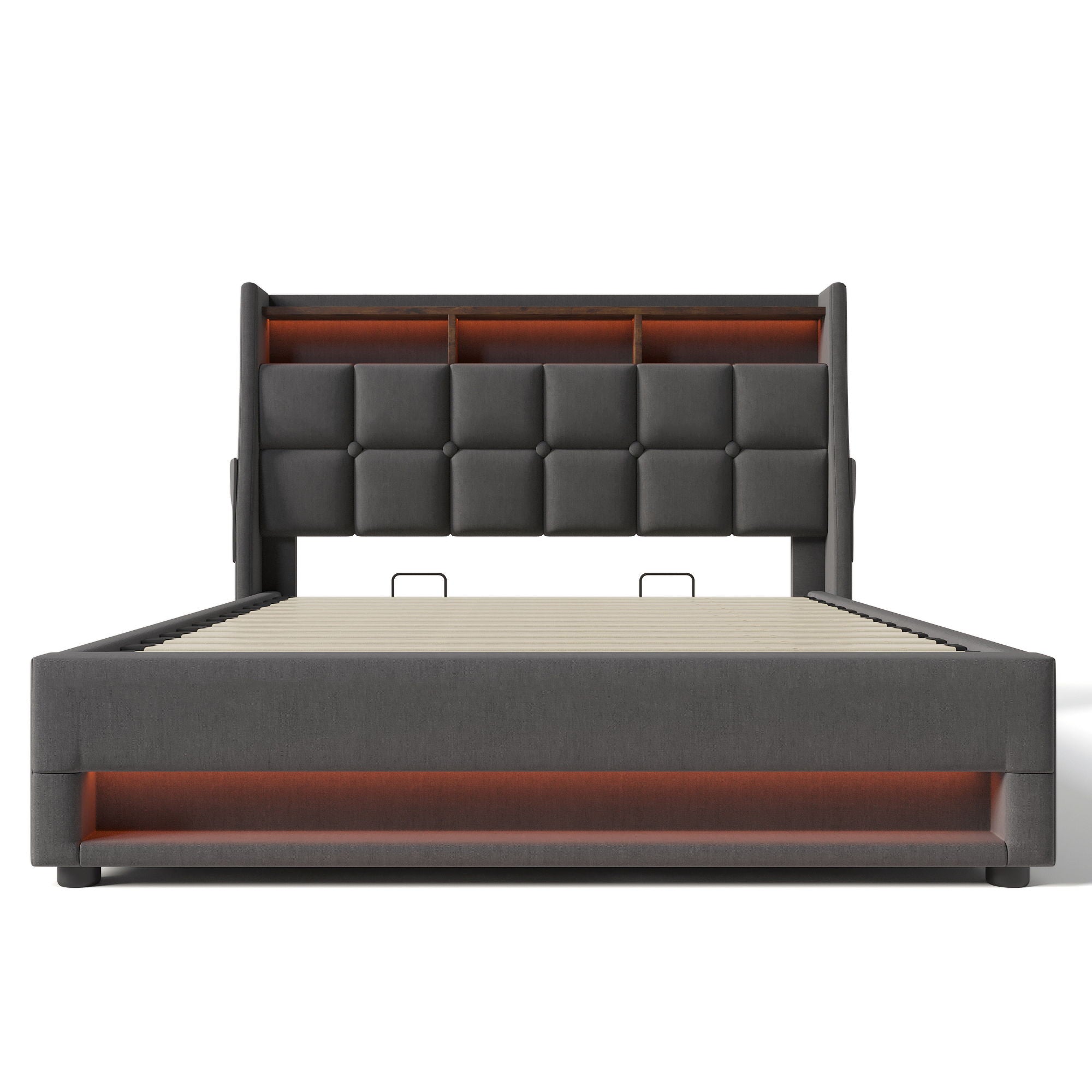 Upholstered Platform Bed With A Hydraulic Storage System, LED And USB Charging (Without Mattress)