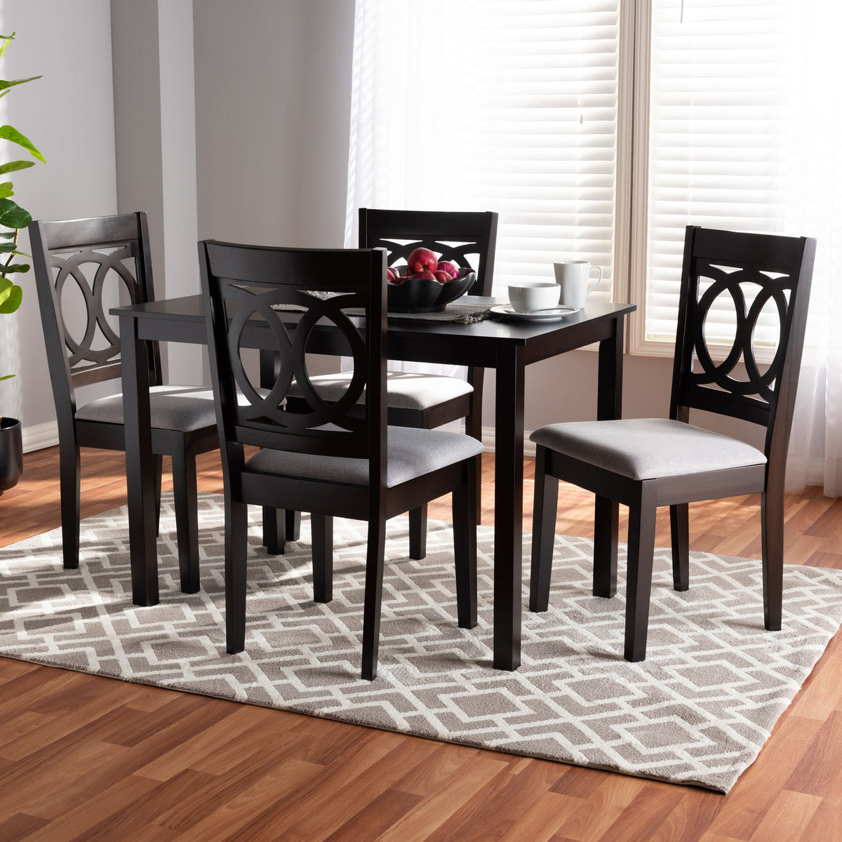 LeNoir Modern and Contemporary Gray Fabric Upholstered Espresso Brown Finished Wood 5-Piece Dining Set