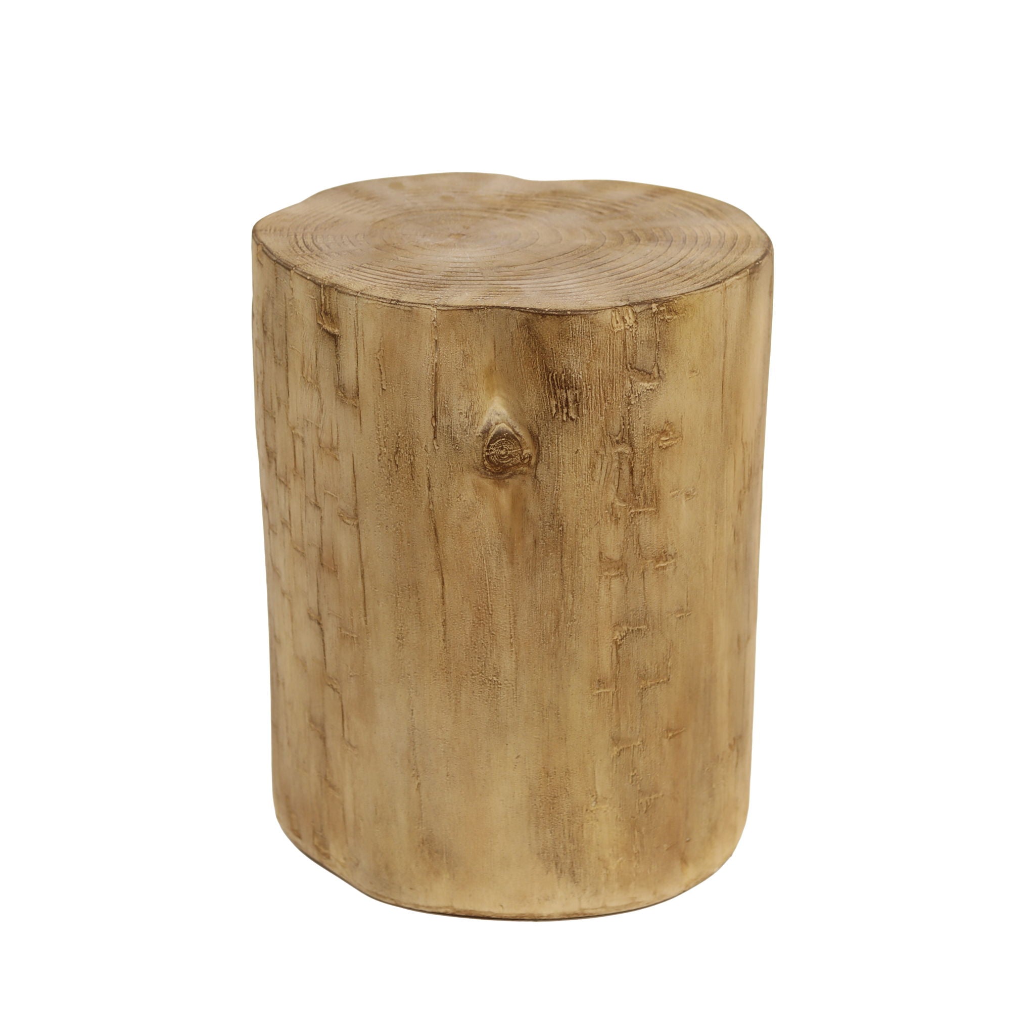 Hand Painted Wood Stump Style Outdoor Side Table - Light Brown