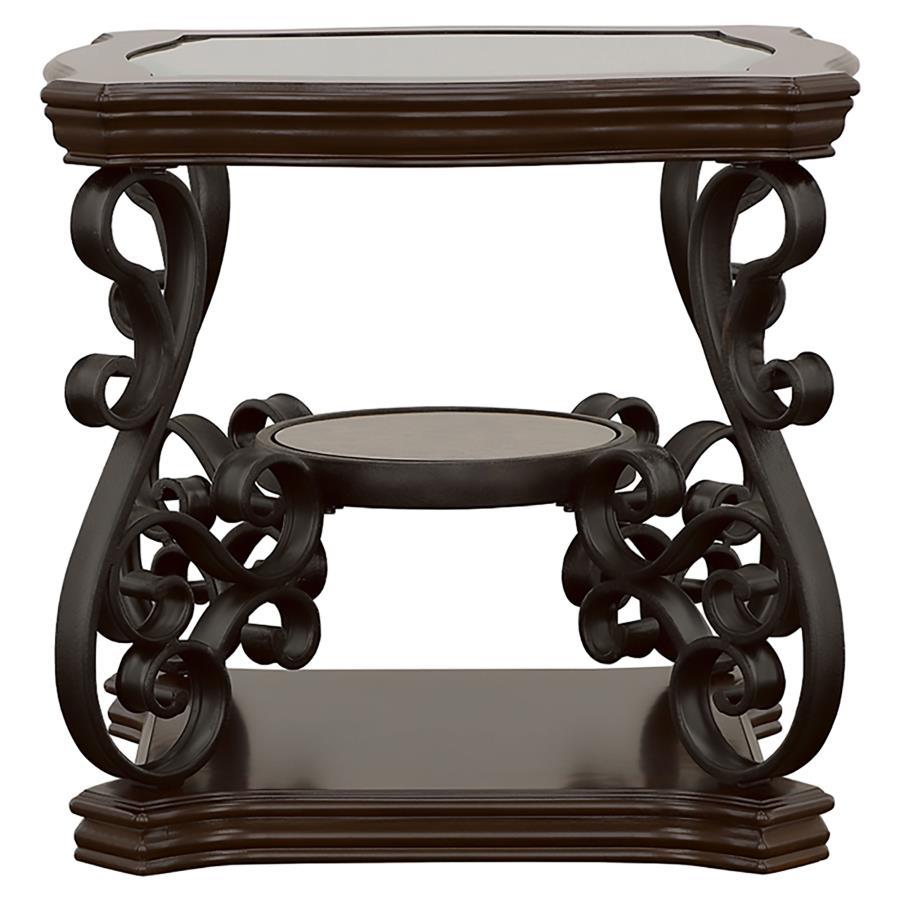 Laney - 1-Shelf Glass Top Rectangular End Table - Deep Merlot