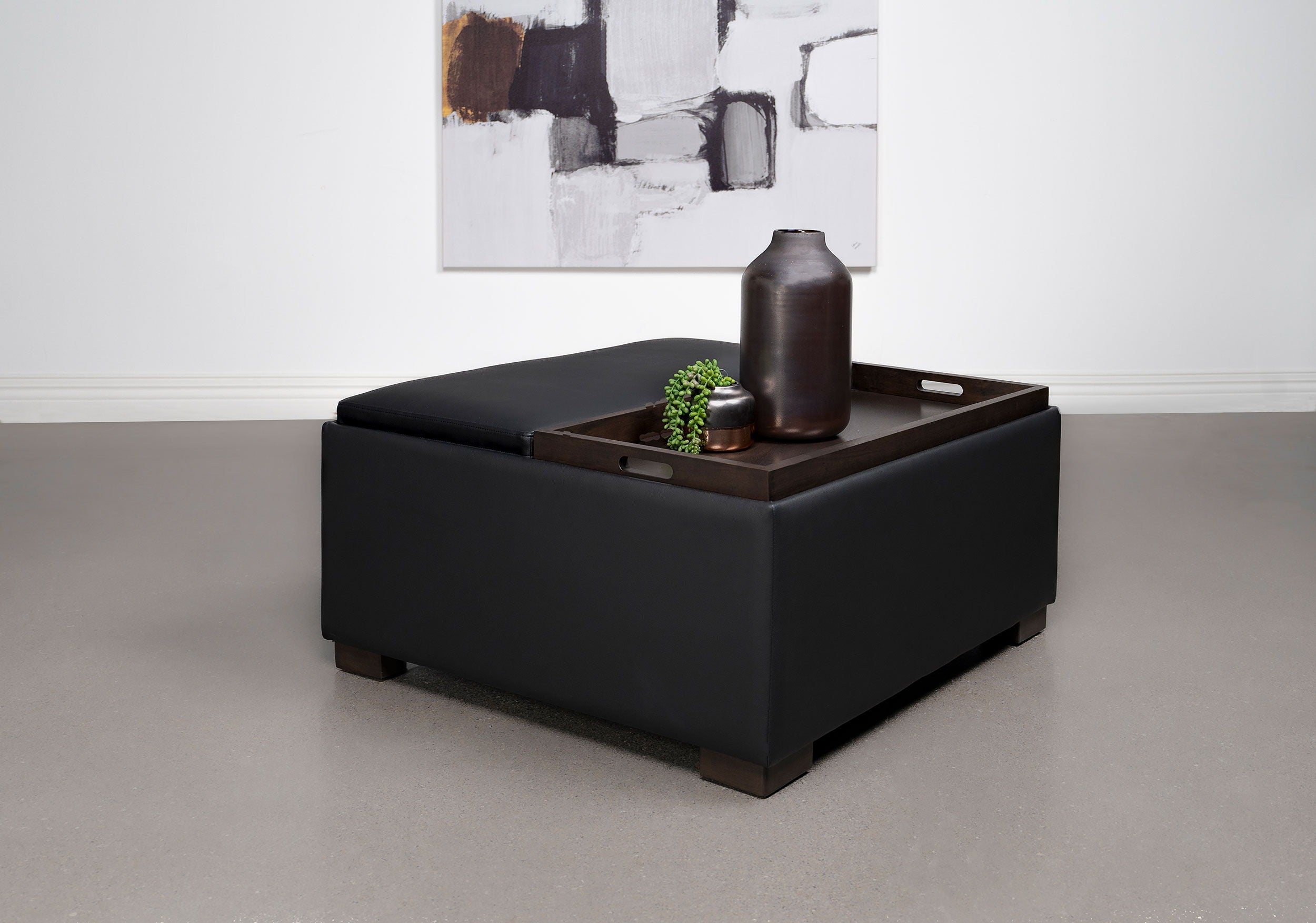 Coaster Fine Furniture Paris - Upholstered Storage Ottoman With Tray - Black | Meri Furniture
