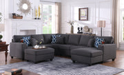 Cooper 125.5"W Dark Gray Linen 7Pc Modular Sectional Sofa Chaise with Ottoman and Cupholder