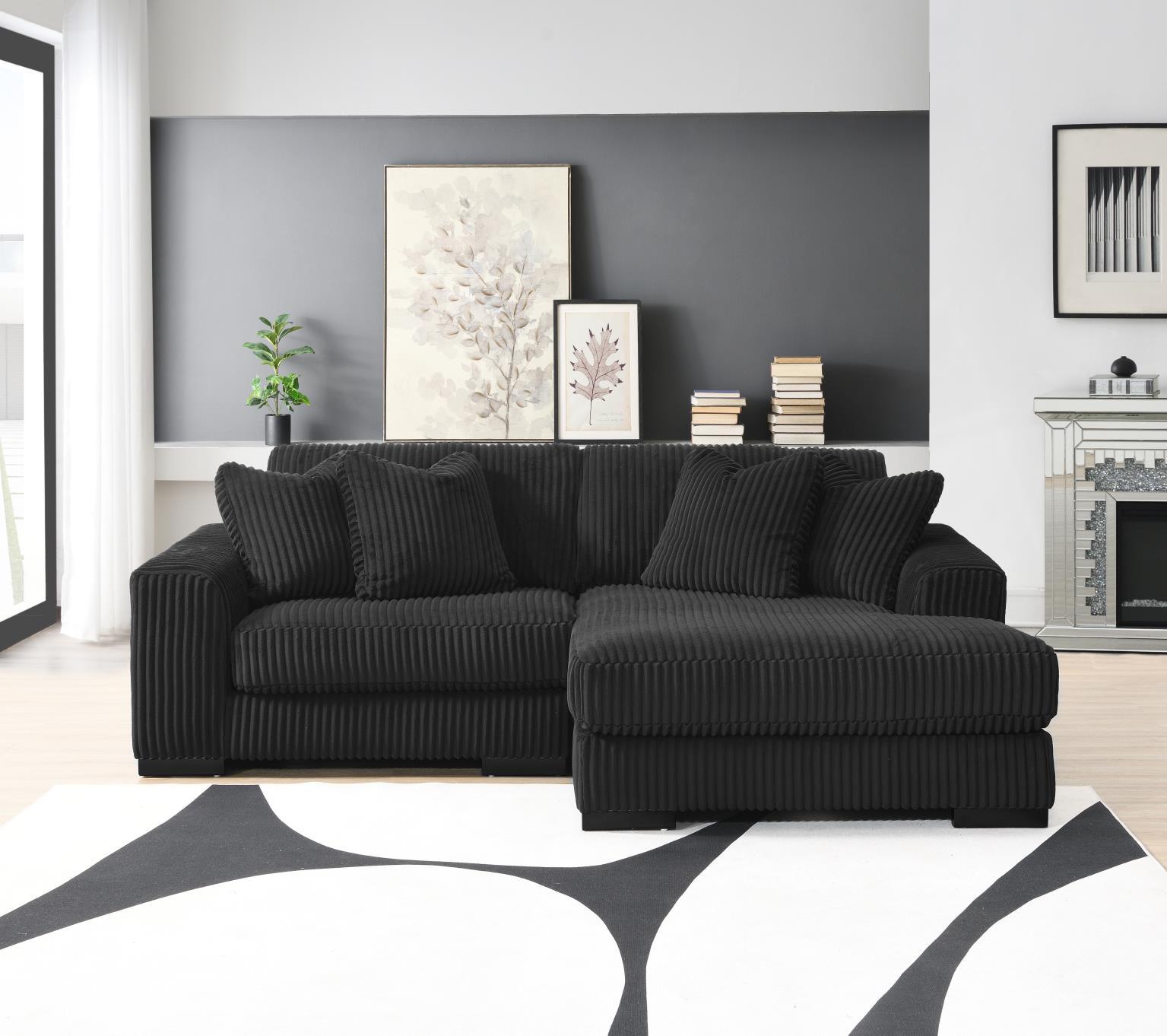 U242 - 7 Piece Setional With Right Chaise (1 RAF Chaise + 3 Armless Chair + 1 LAF + 1 Wedge + 1 Console) - Without Ottoman - Black