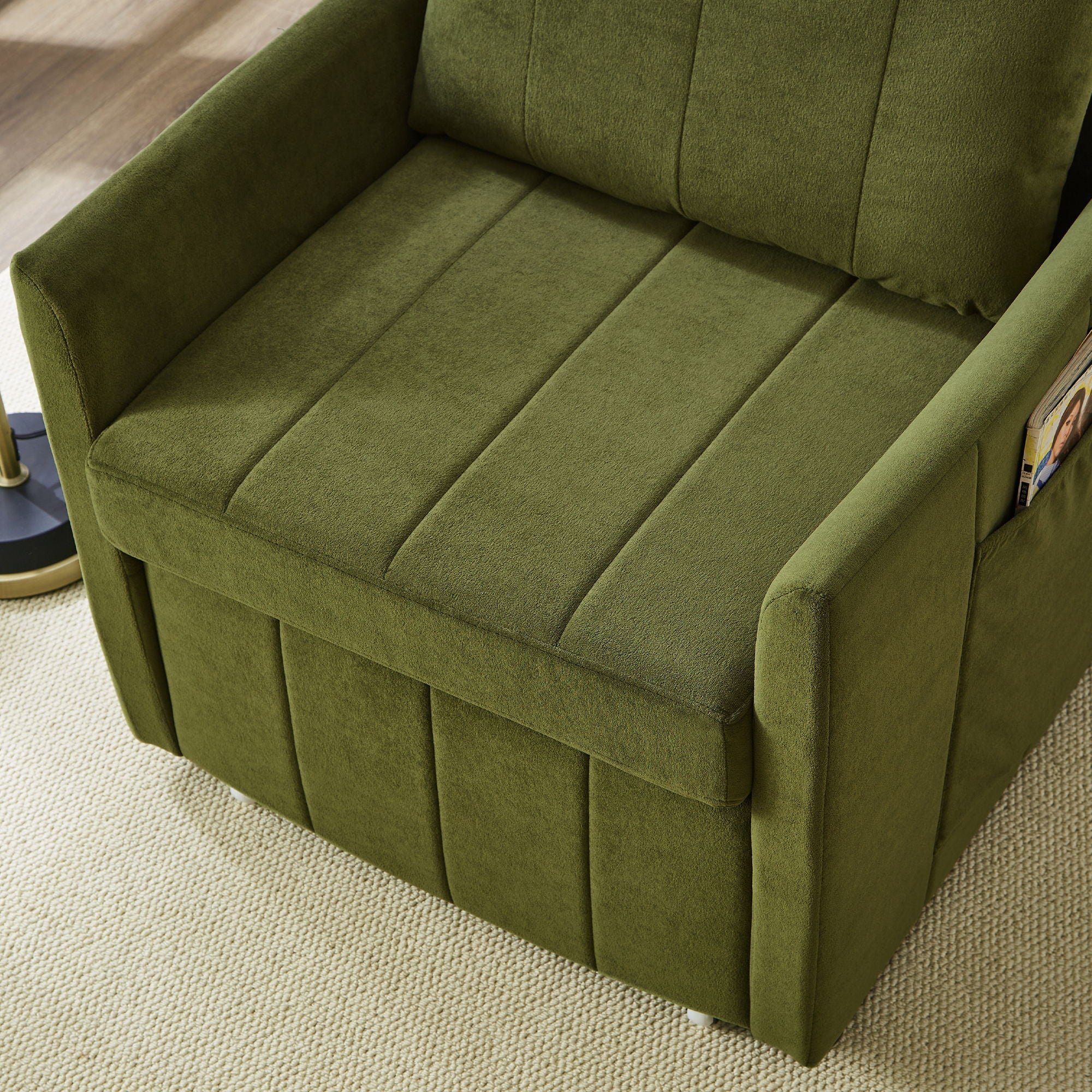 Upholstered Convertible Sleeper Sofa With 5 Position Backrest, Side Pockets, Storage