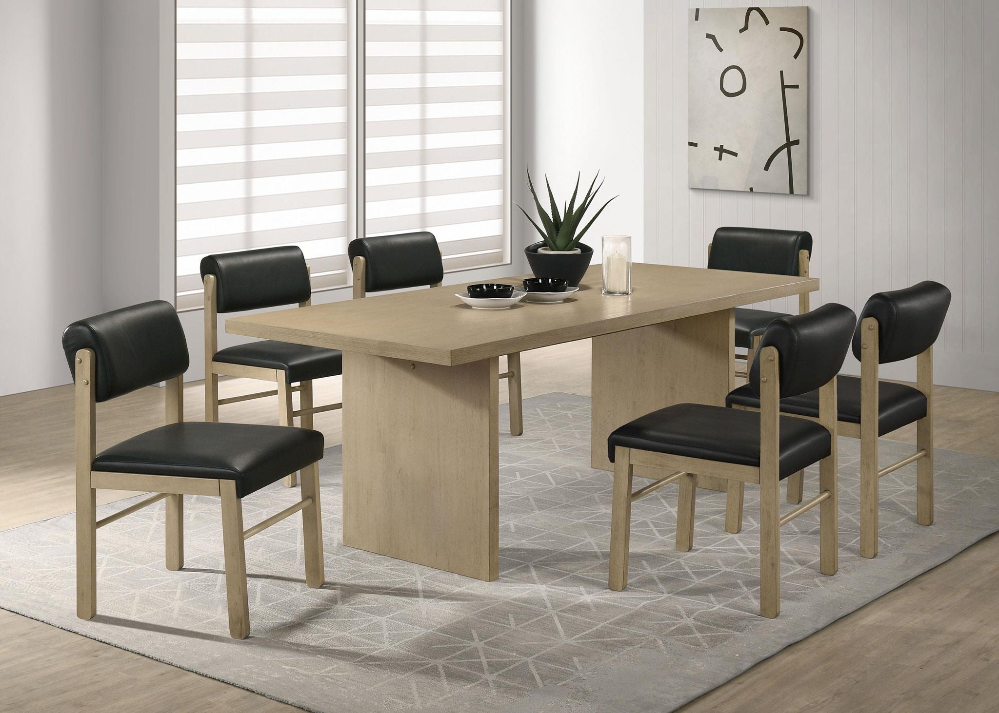 Decker 7-piece 82-inch Rectangular Dining Set Black and Natural Oak