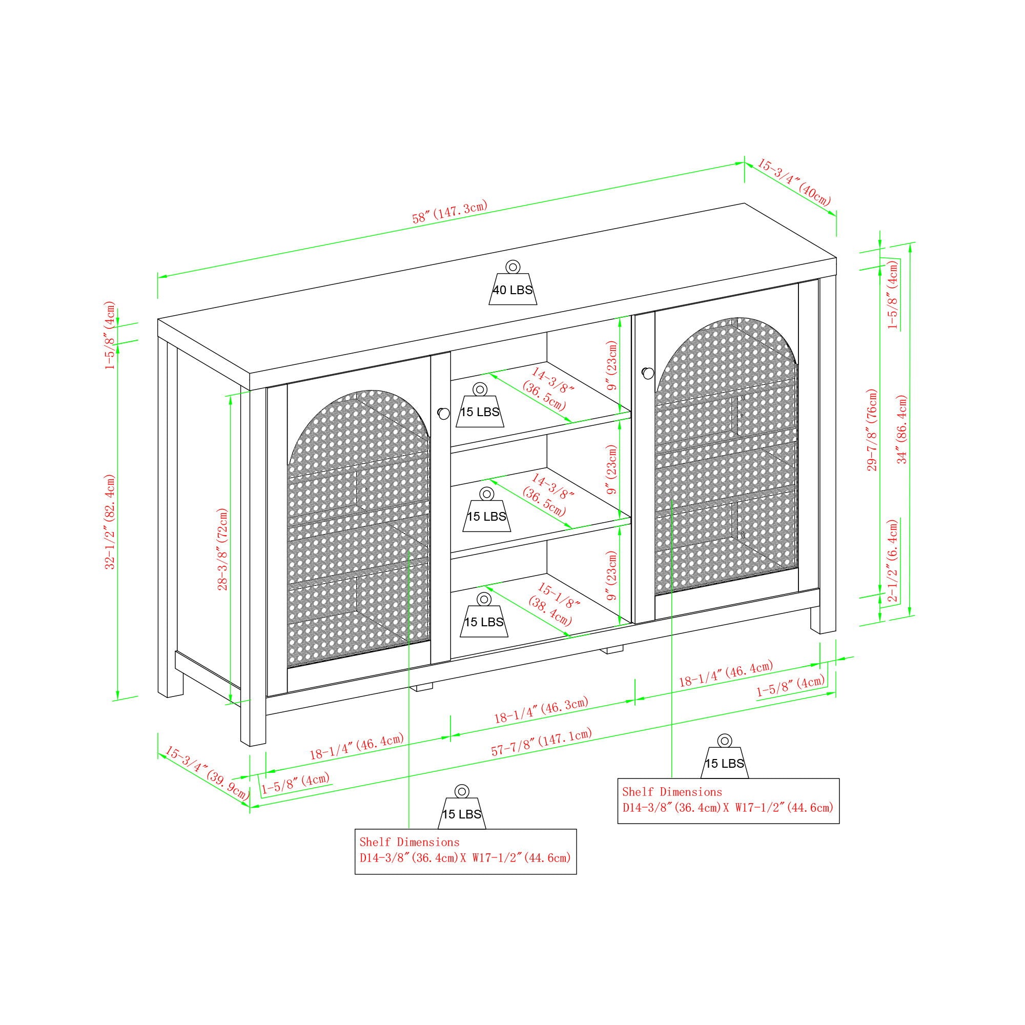 Transitional 2 Door Sideboard With Arched Rattan Panels