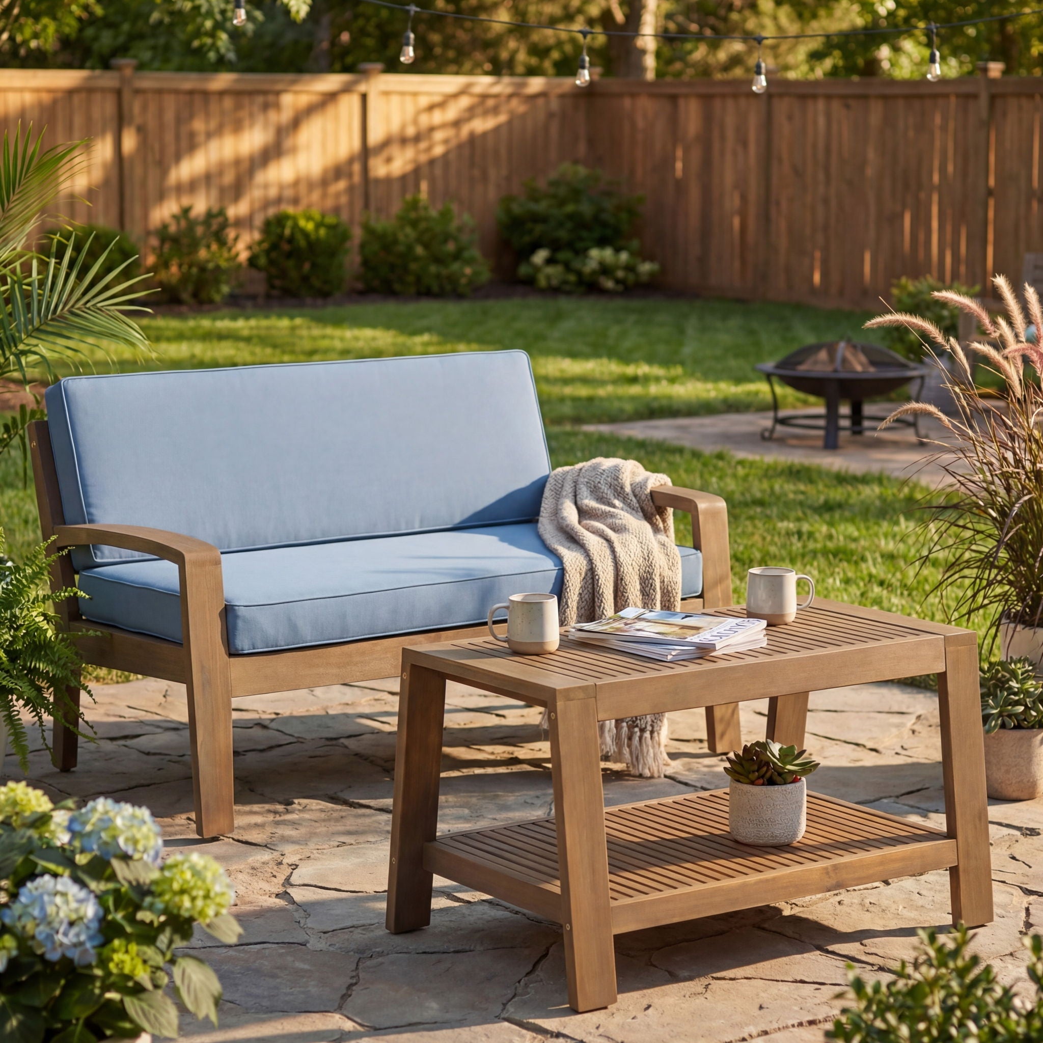 2 Piece Outdoor Conversation Set (Loveseat & Coffee Table With Water-Resistant Cushions)