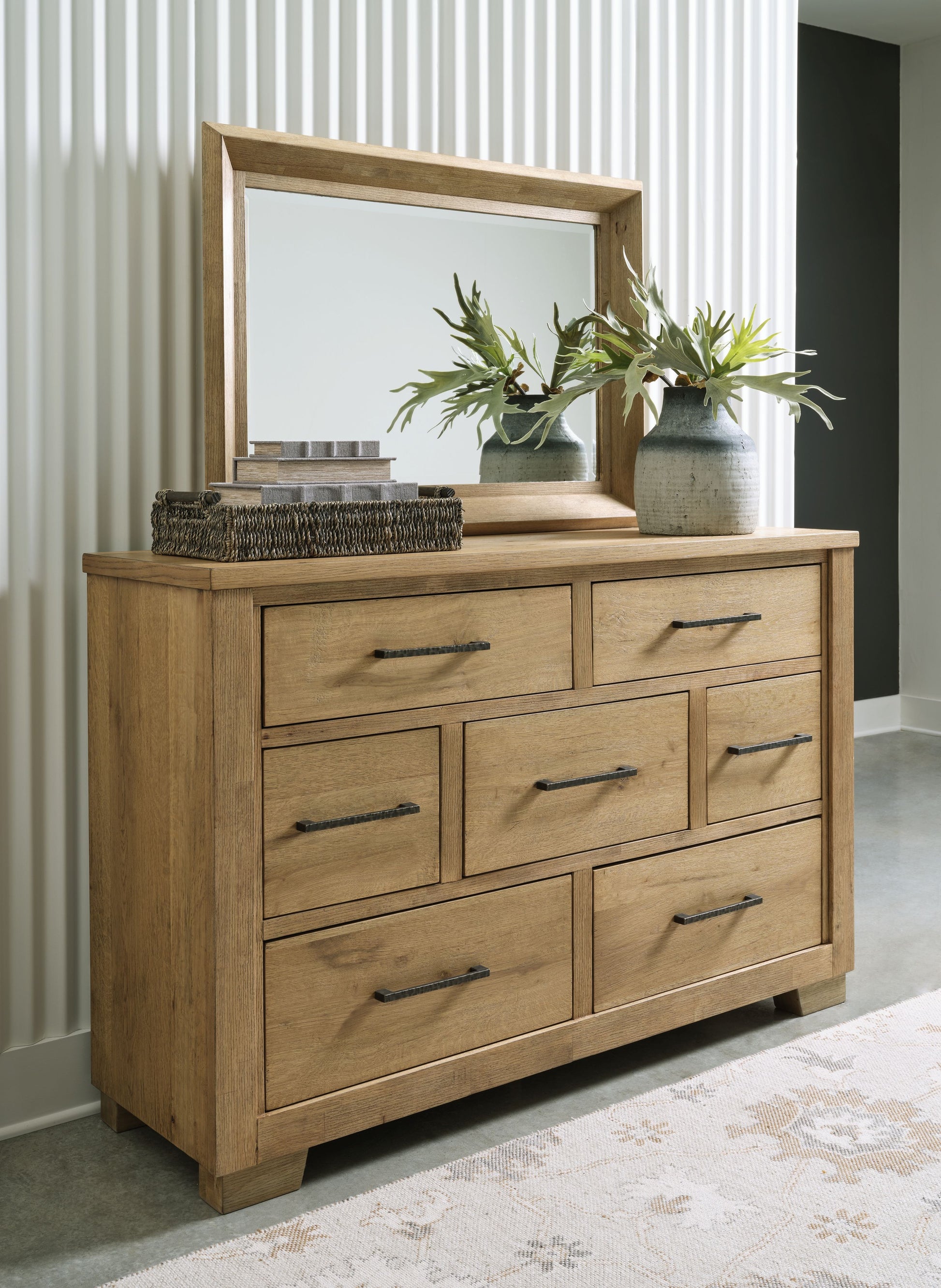 Signature Design by Ashley® Galliden - Light Brown - Dresser And Mirror | Meri Furniture