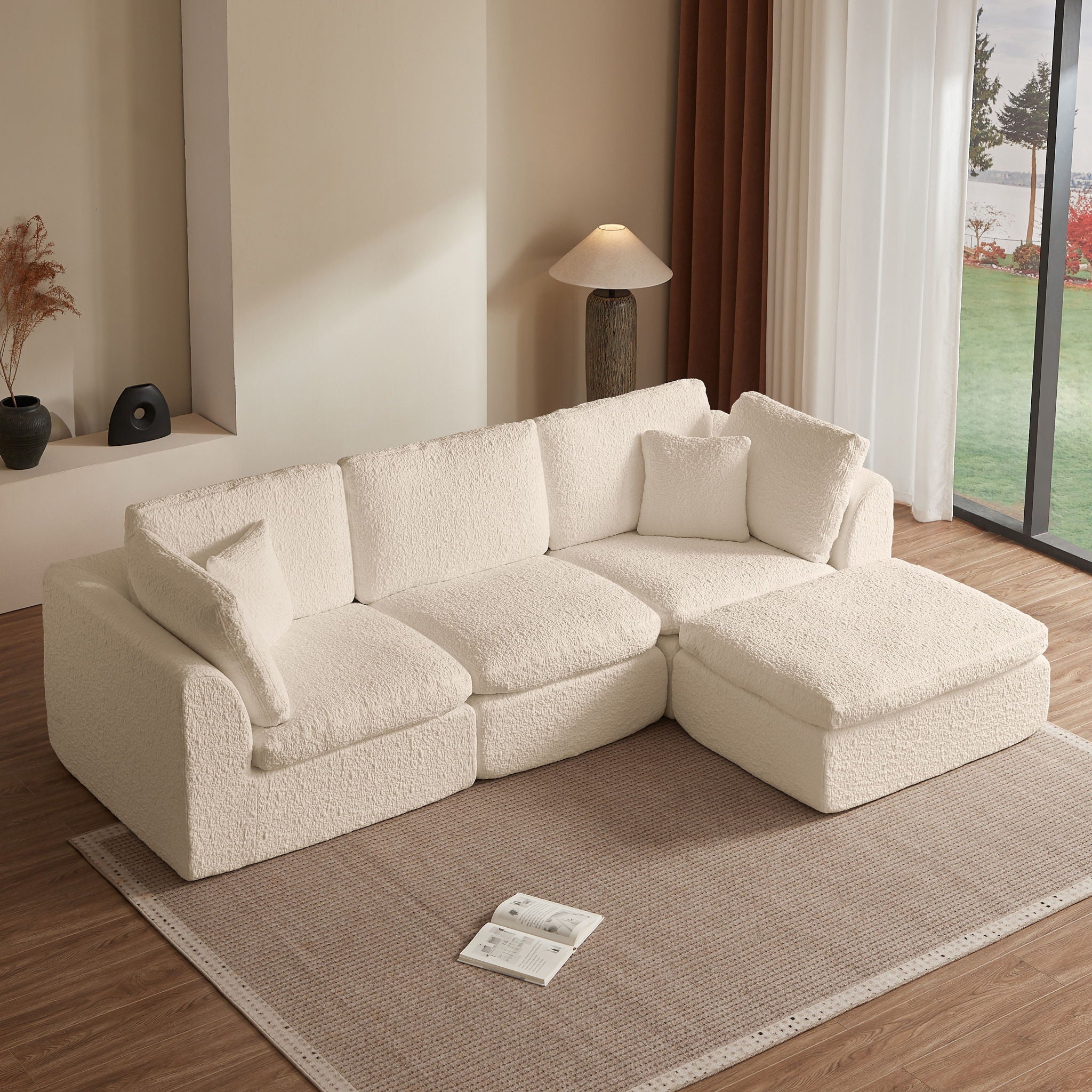 Cloud Sectional Couch, Convertible With Ottoman, 3 Seater Modular Design