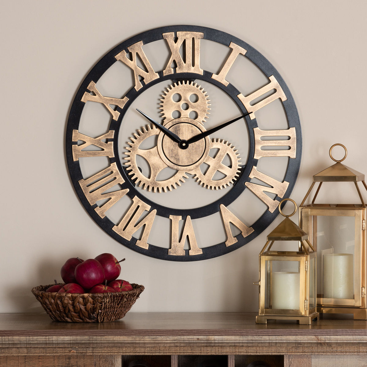 Randolph Industrial Vintage Style Black and Distressed Brown Finished Wood Wall Clock