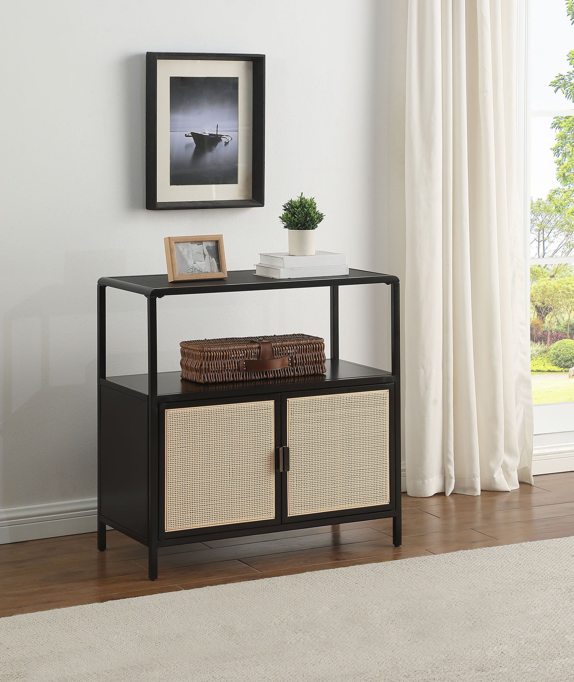 Coaster Fine Furniture Amherst - 2-Door Radio Weave Cane Metal Accent Cabinet | Meri Furniture