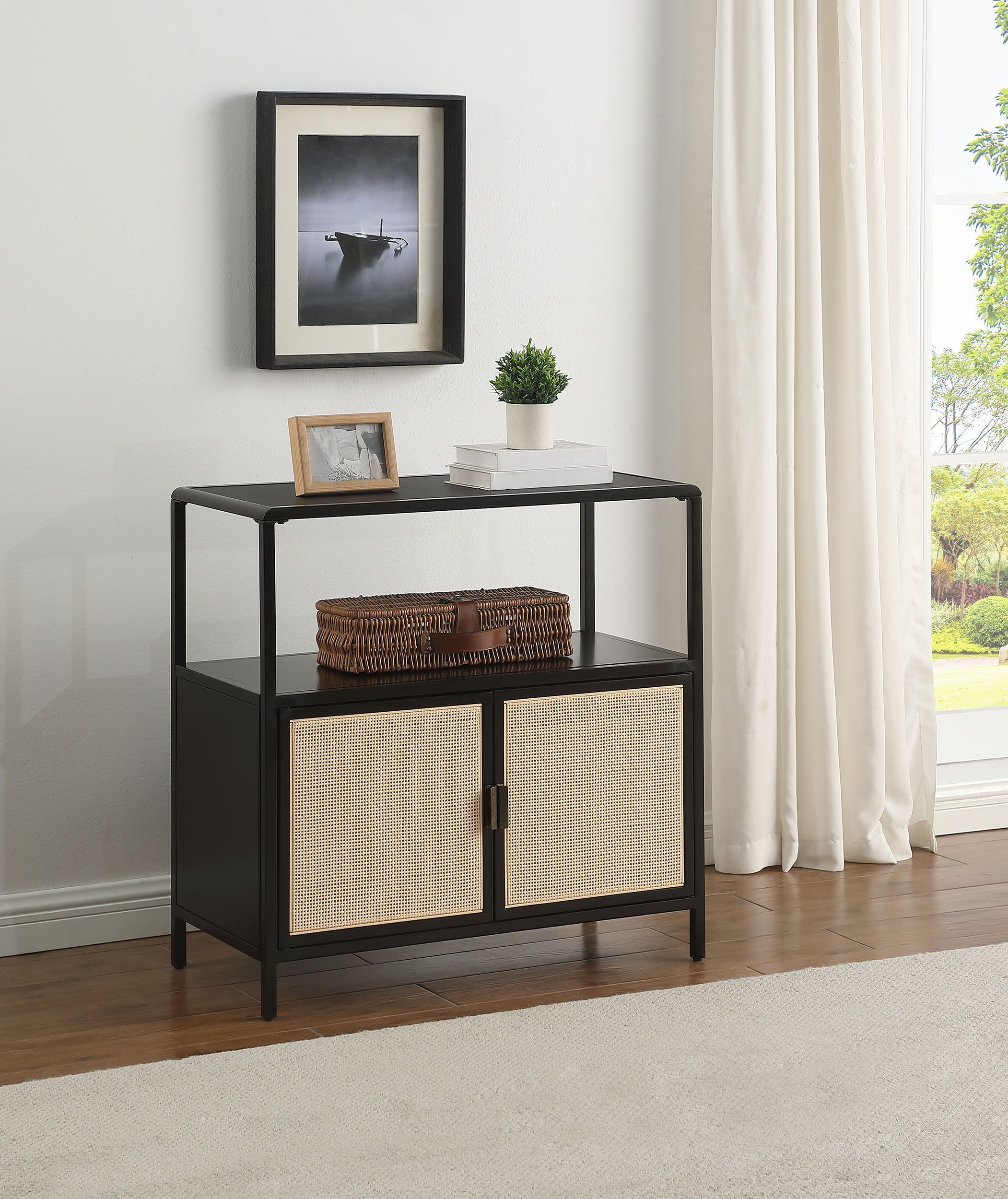 Coaster Fine Furniture Amherst - 2-Door Radio Weave Cane Metal Accent Cabinet | Meri Furniture