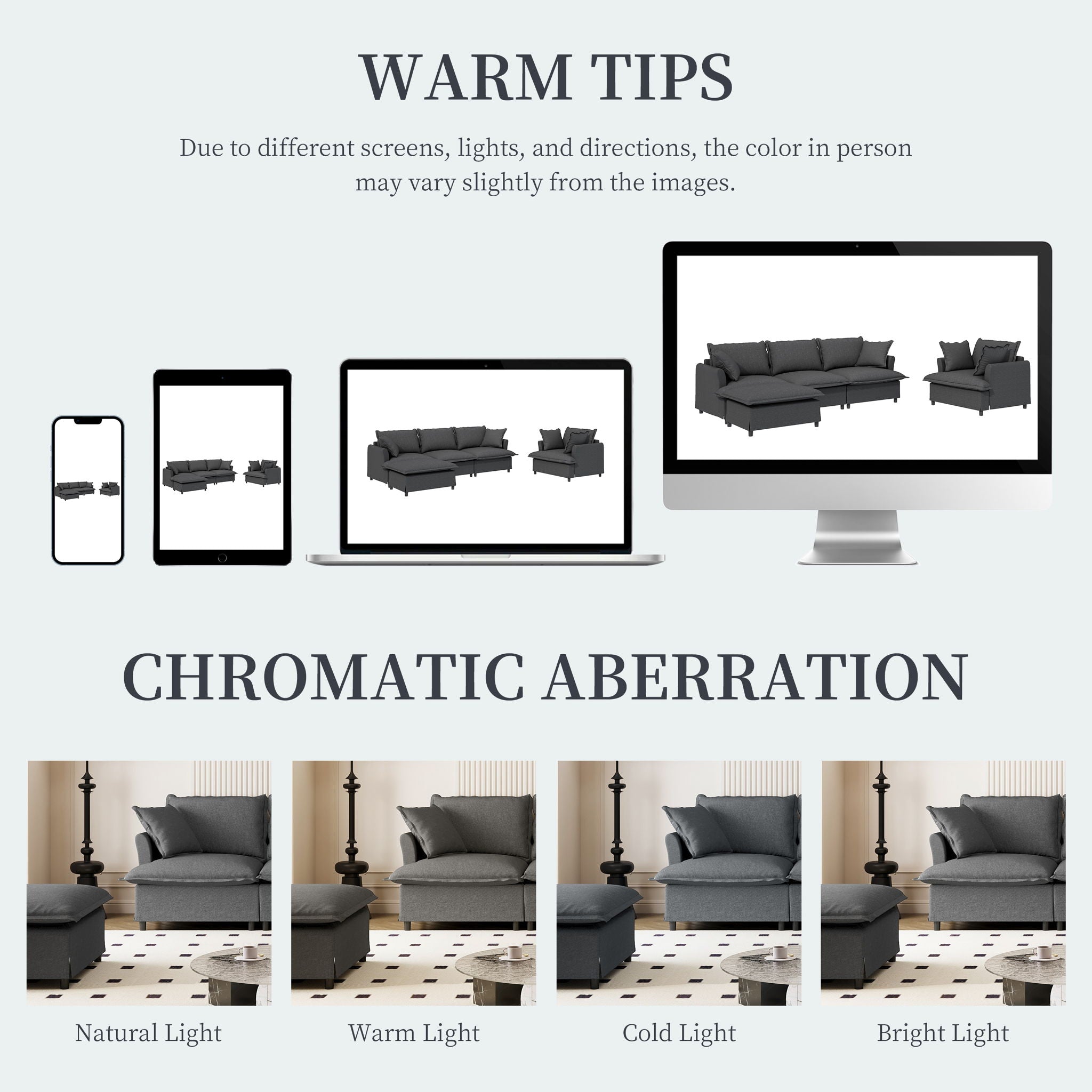 Living Room Set Modular Sectional Couch, Upholstered Sofa & Armchair & Movable Ottoman