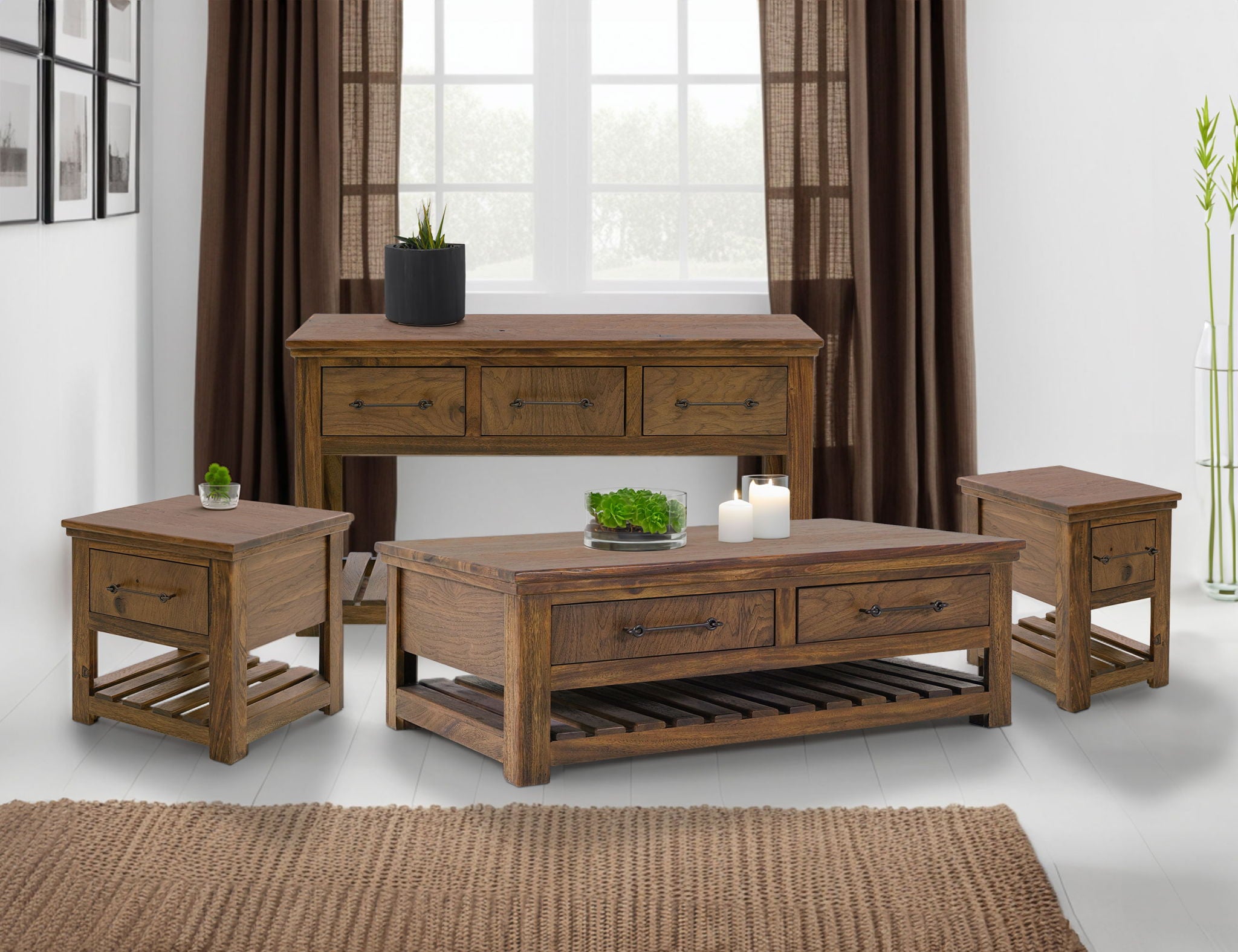 Walnut - 4 Drawer Cocktail Table - Walnut Brown