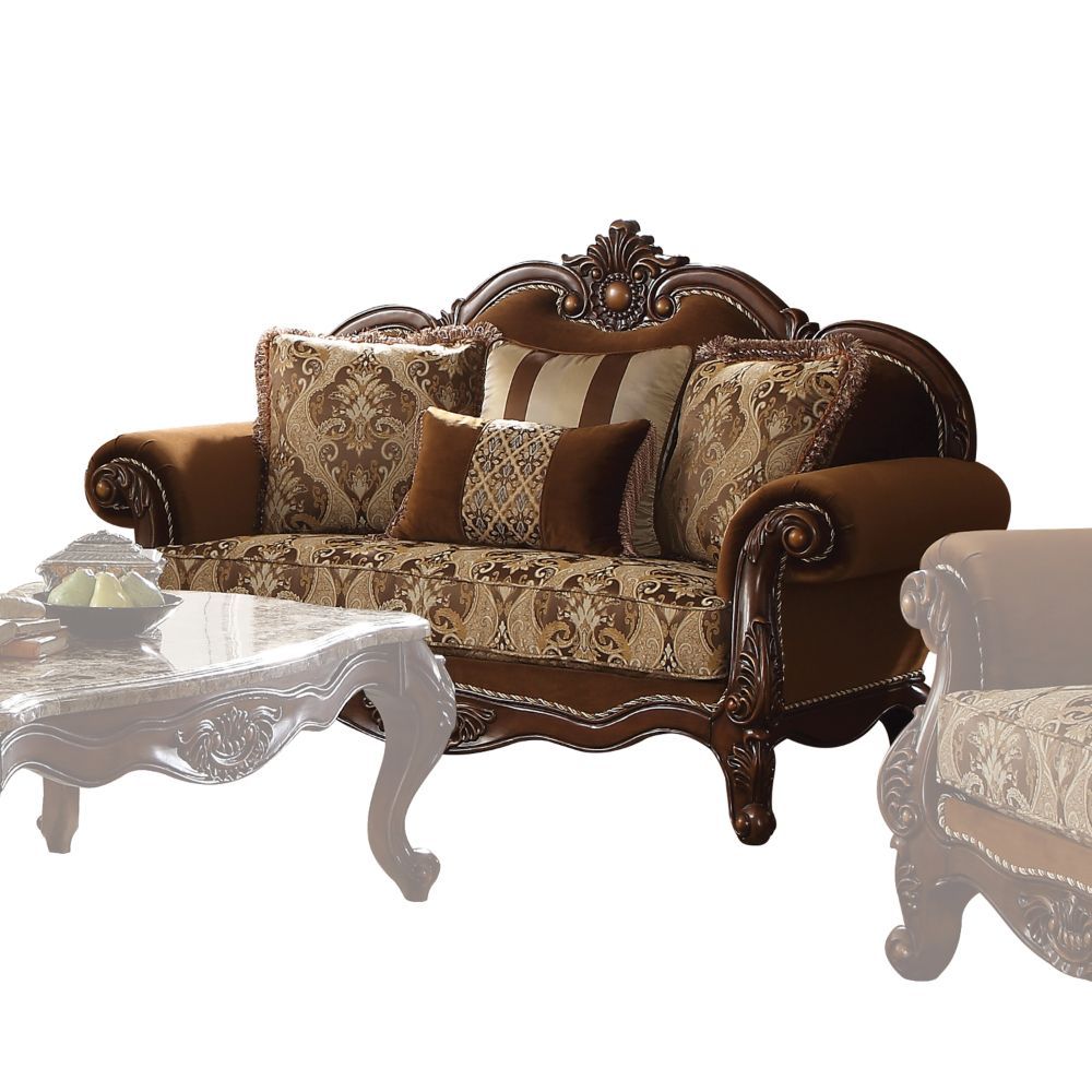 ACME Jardena - Loveseat - Fabric & Cherry Oak | Meri Furniture