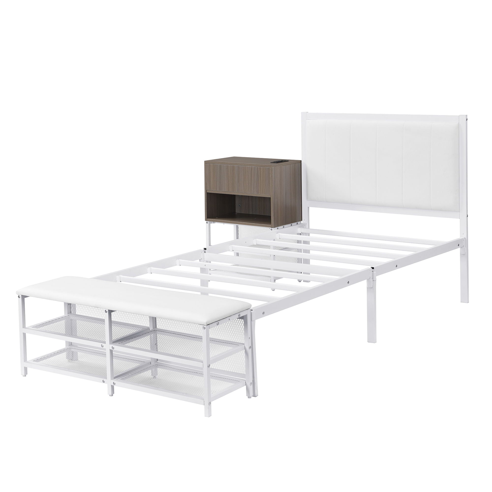 Platform Bed With 2 Tier Storage Shelves, Storage Cabinet