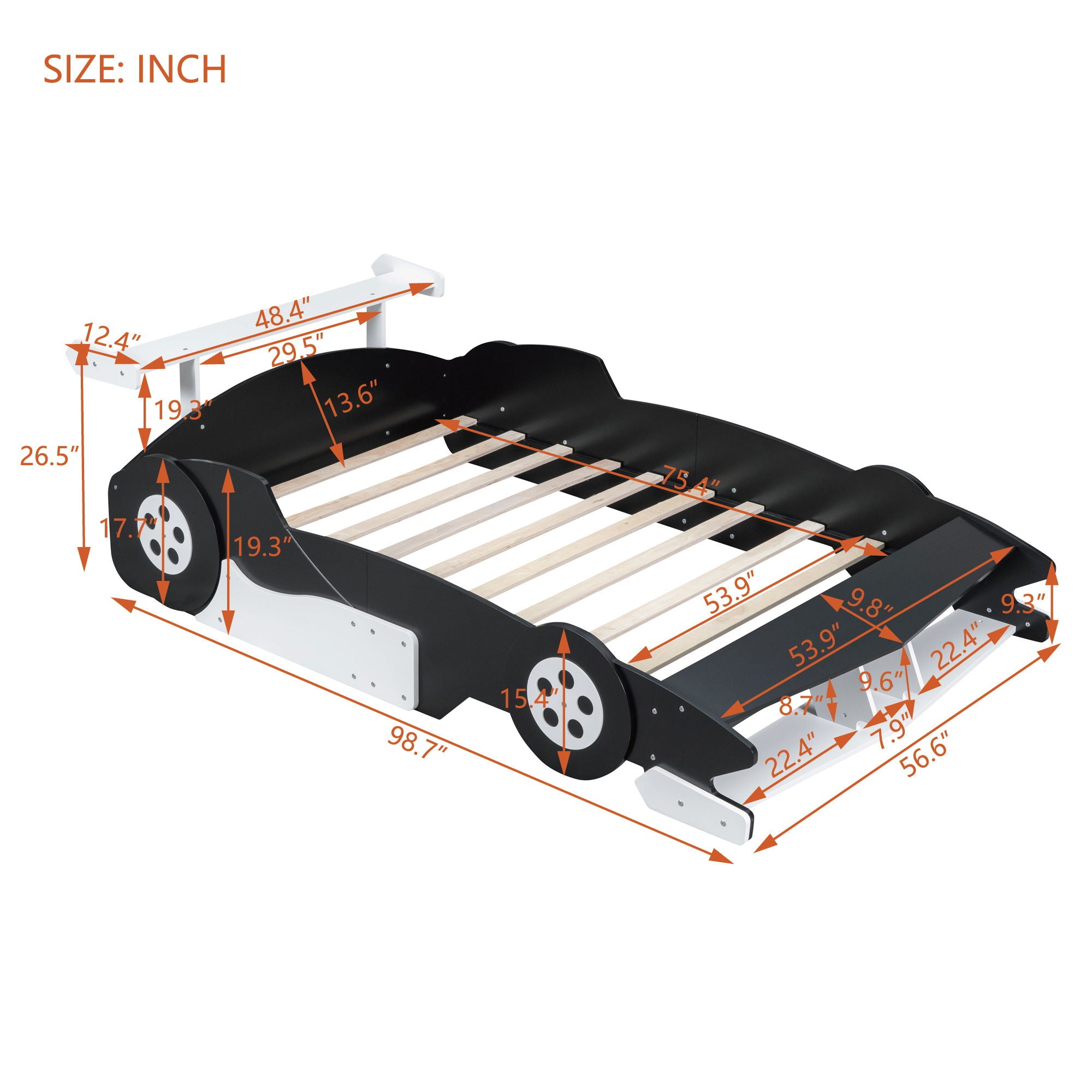 Race Car-Shaped Platform Bed With Wheels