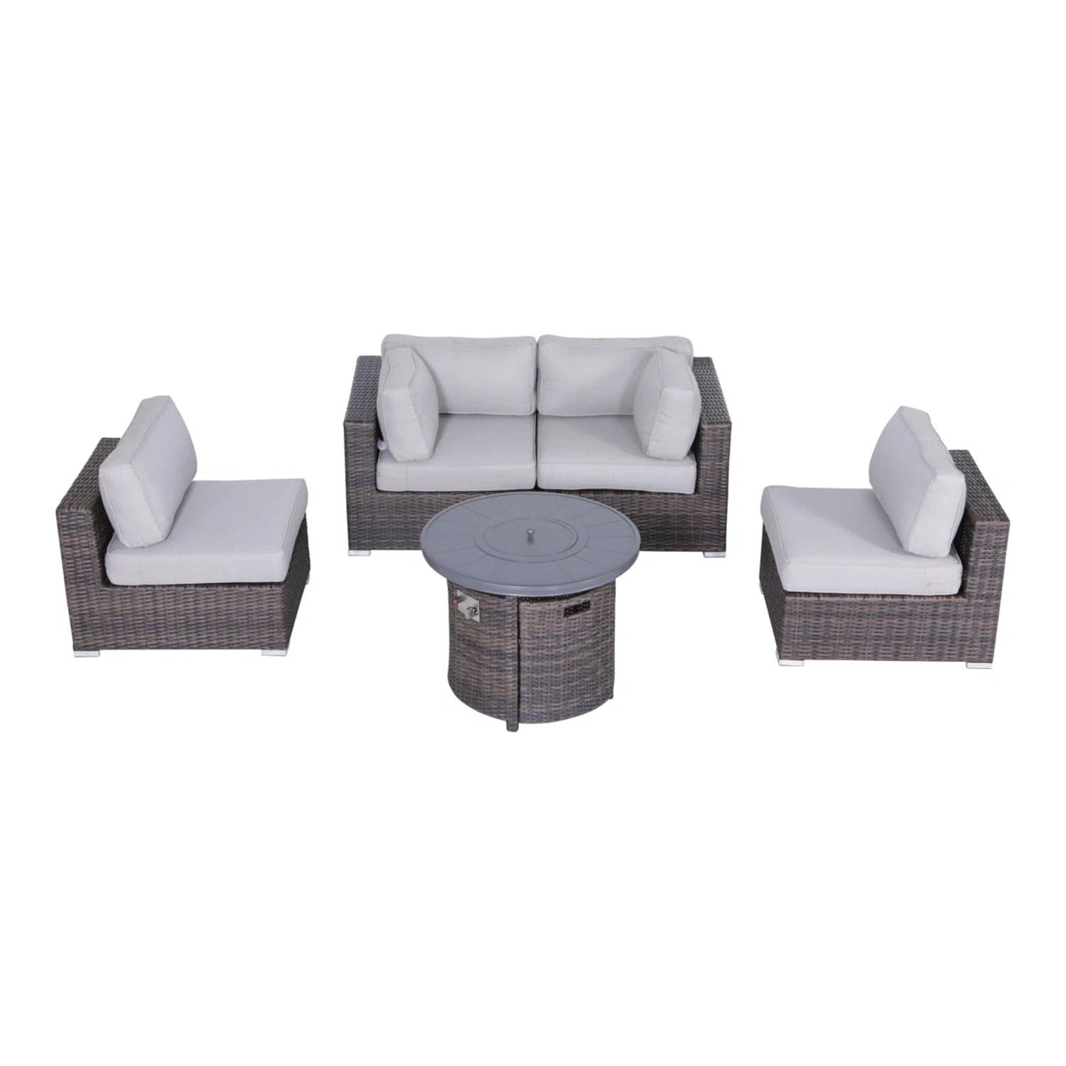 Wicker Outdoor Lounge Set With Cushions And Fire Pit