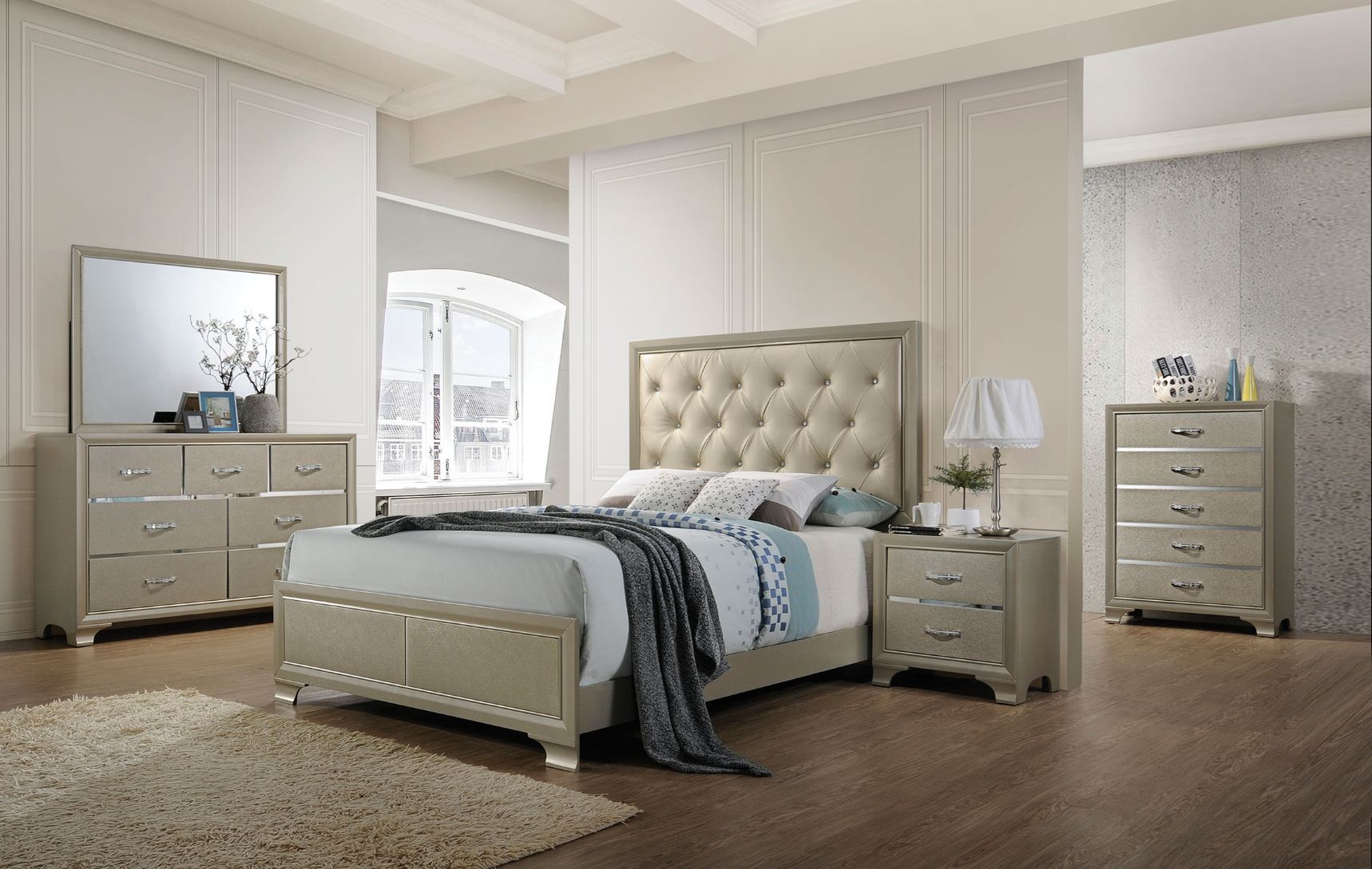 ACME Carine - Queen Bed - PU & Champagne | Meri Furniture