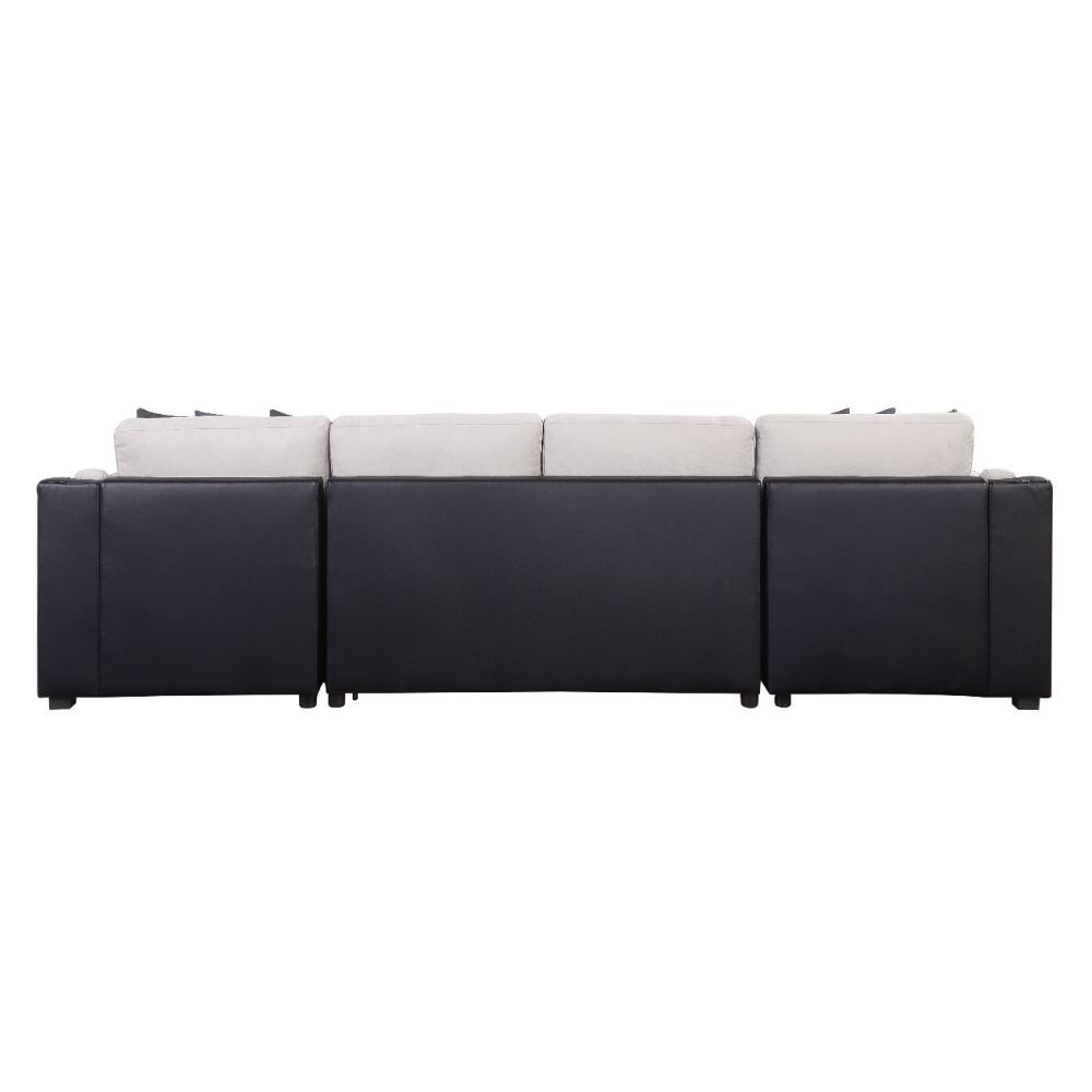 ACME Merill - Sectional Sofa - Beige Fabric & Black PU | Meri Furniture