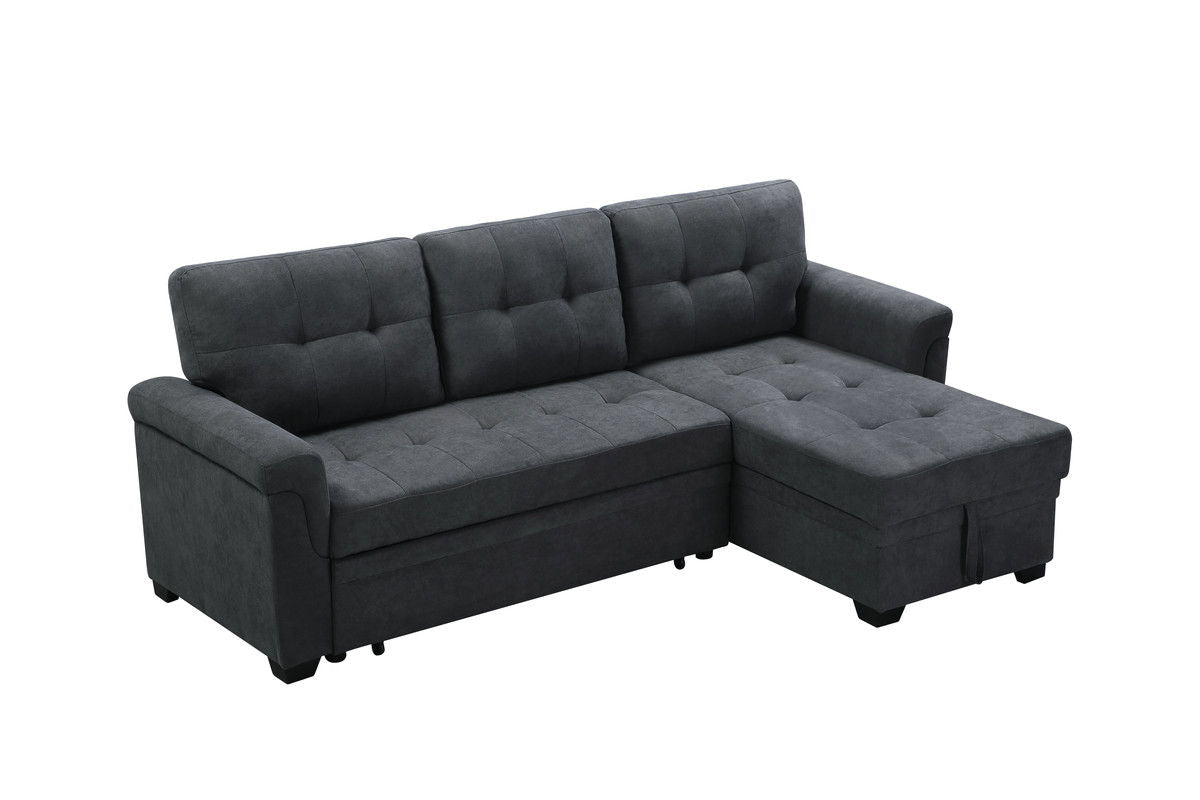 Lucca 84"W Dark Gray Fabric Reversible Sectional Sleeper Sofa Chaise with Storage