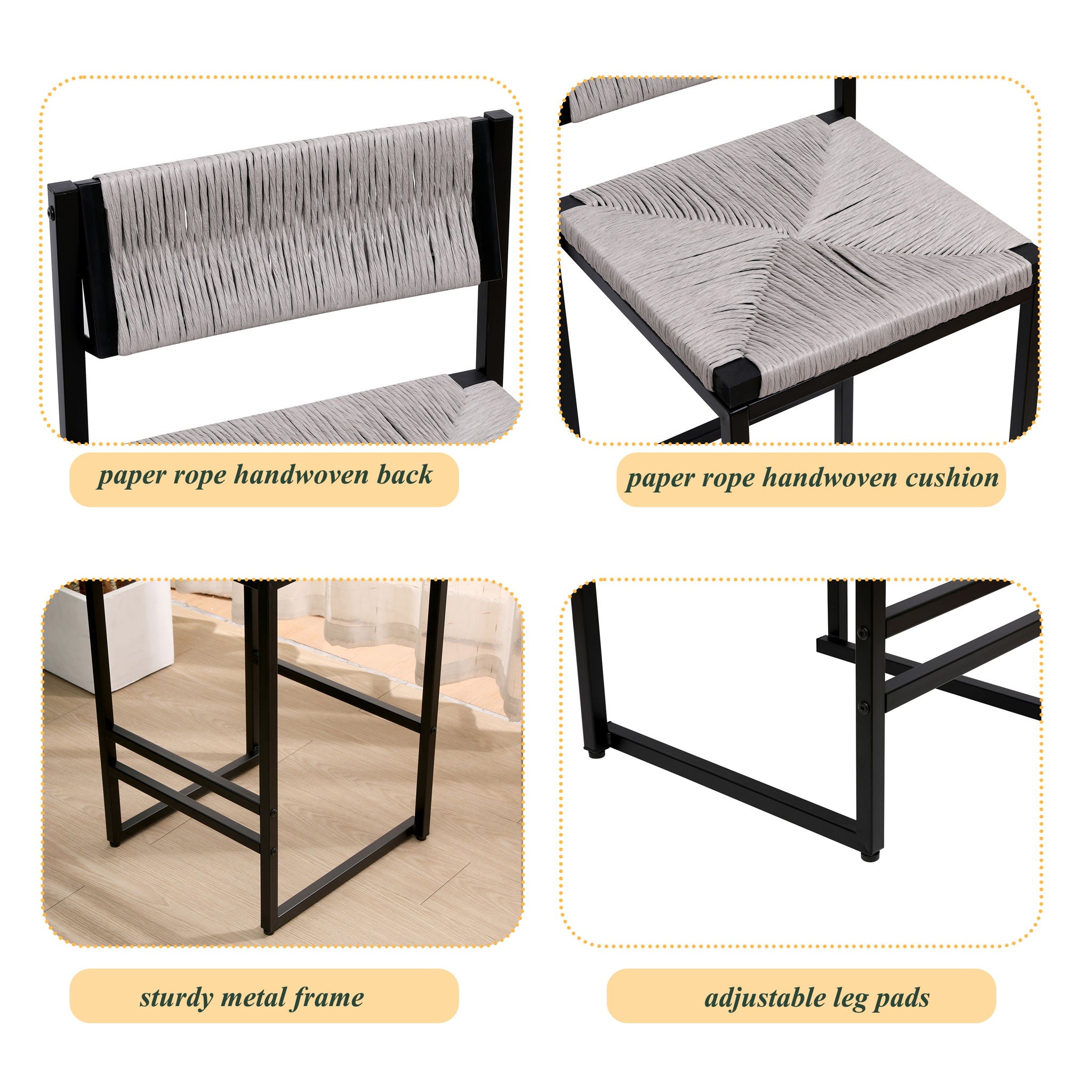 Bar Stools Paper Rope Weave Dining Chairs With Back Hand Weave Stools For Kichen Island, Bar & Counter (Set of 2)