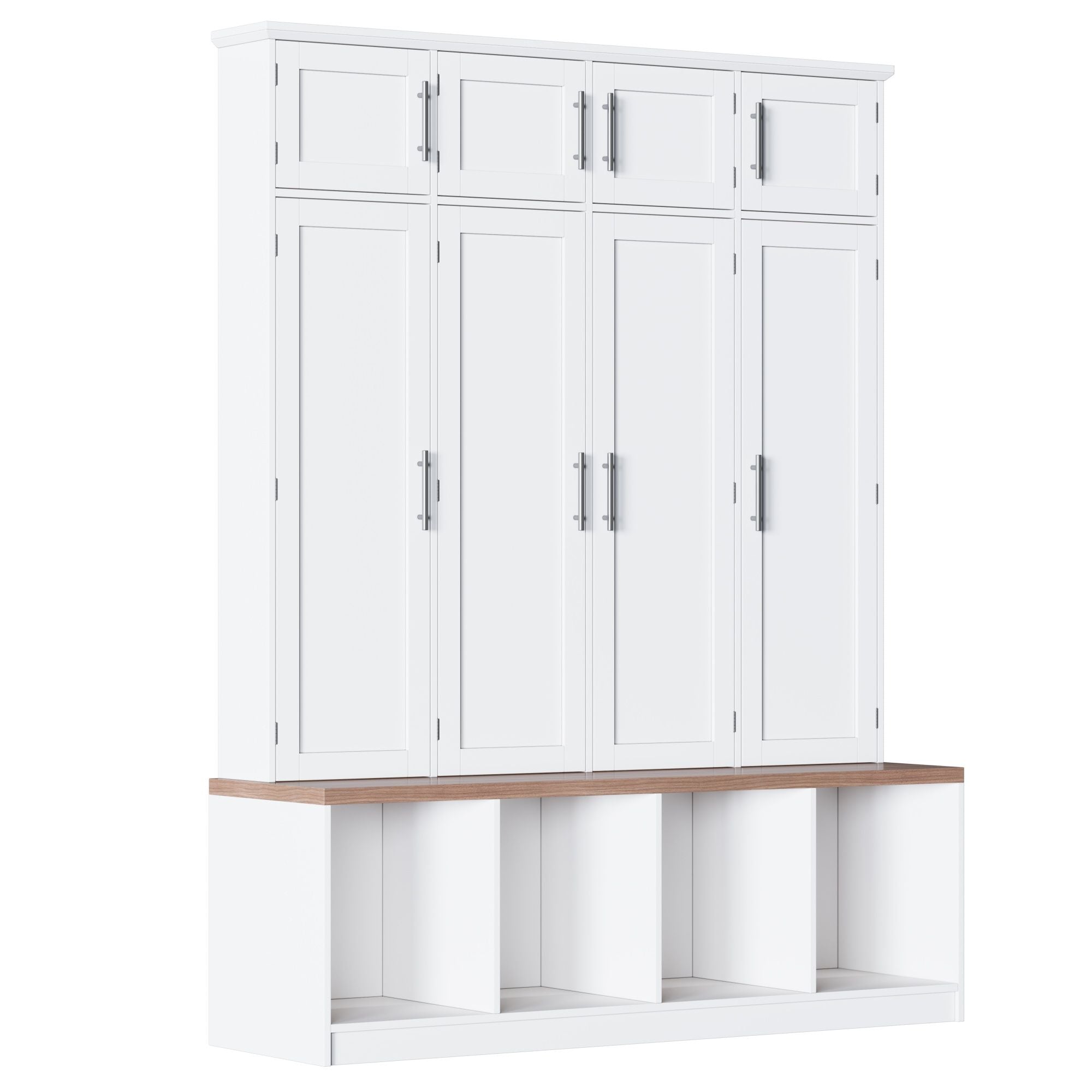 Farmhouse Hall Tree With 4 Hidden Hanging Hooks And 8 Doors