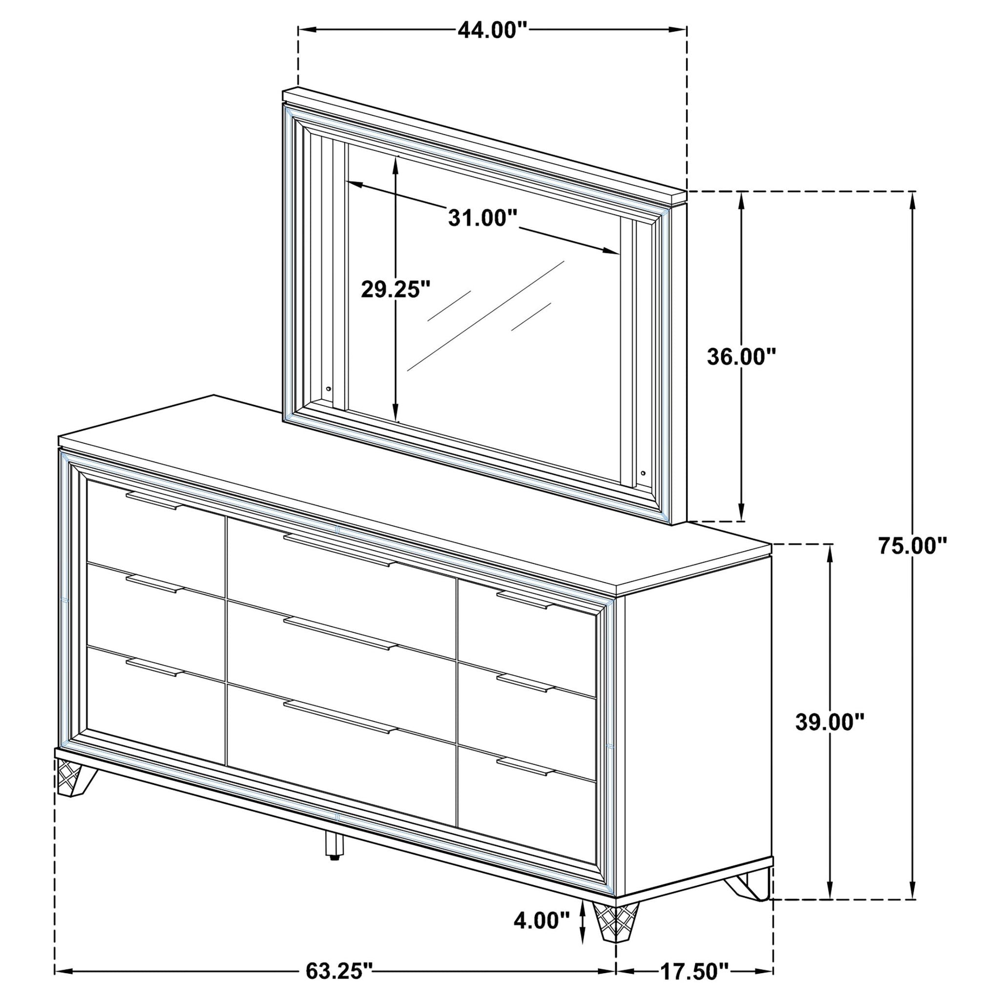 Marmore 9-drawer Dresser and LED Mirror White