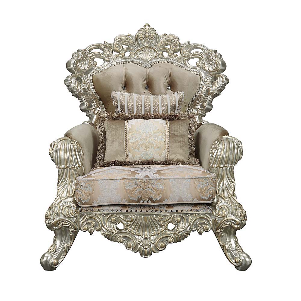 ACME Sorina - Chair - Velvet, Fabric & Antique Gold Finish | Meri Furniture