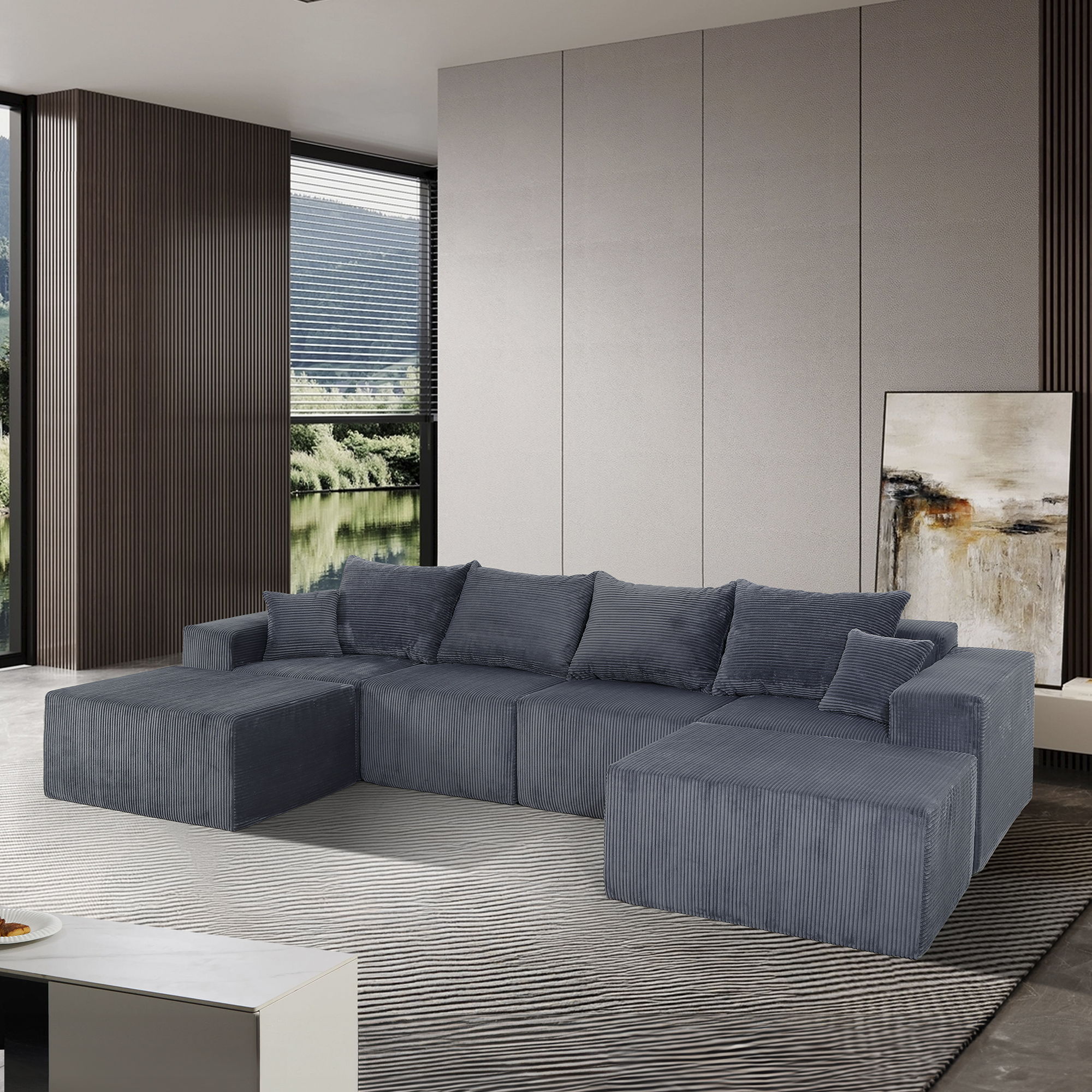 Modular Sectional Sofa, Convertible Couch With Chaise Corduroy