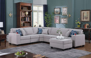 Cooper 125"W Light Gray Linen 7Pc Reversible L-Shape Sectional Sofa with Ottoman and Cupholder