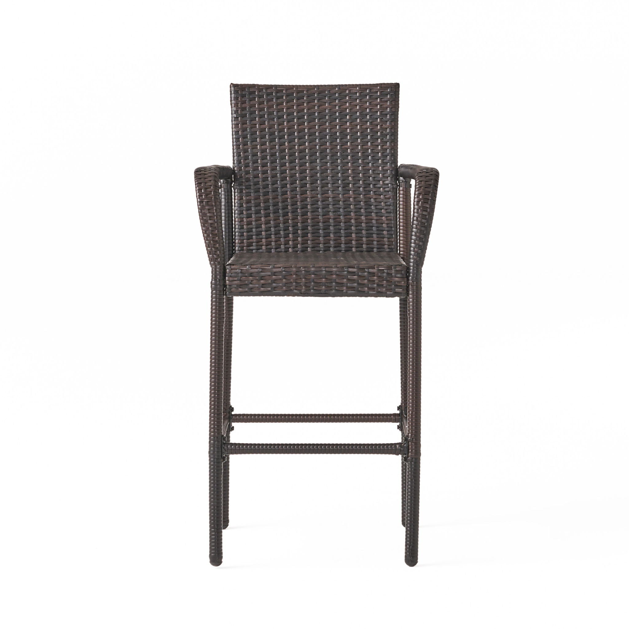 Outdoor Rattan Wicker Bar Chair With Metal Frame - Brown