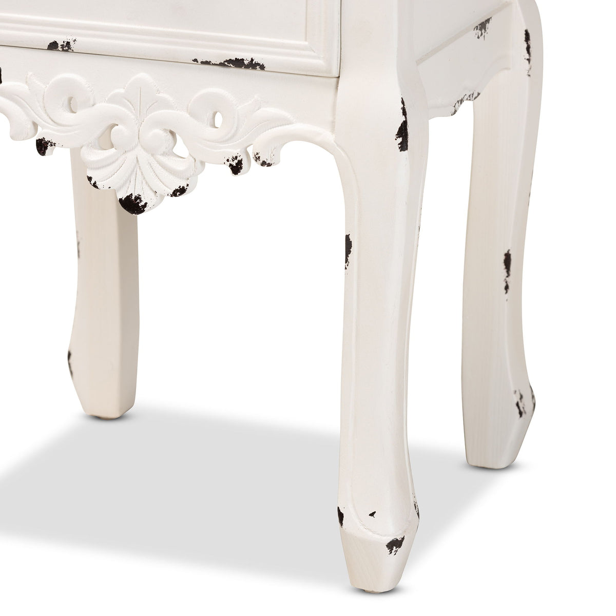 Levron Classic and Traditional Two-Tone Walnut Brown and Antique White Finished Wood 2-Drawer End Table