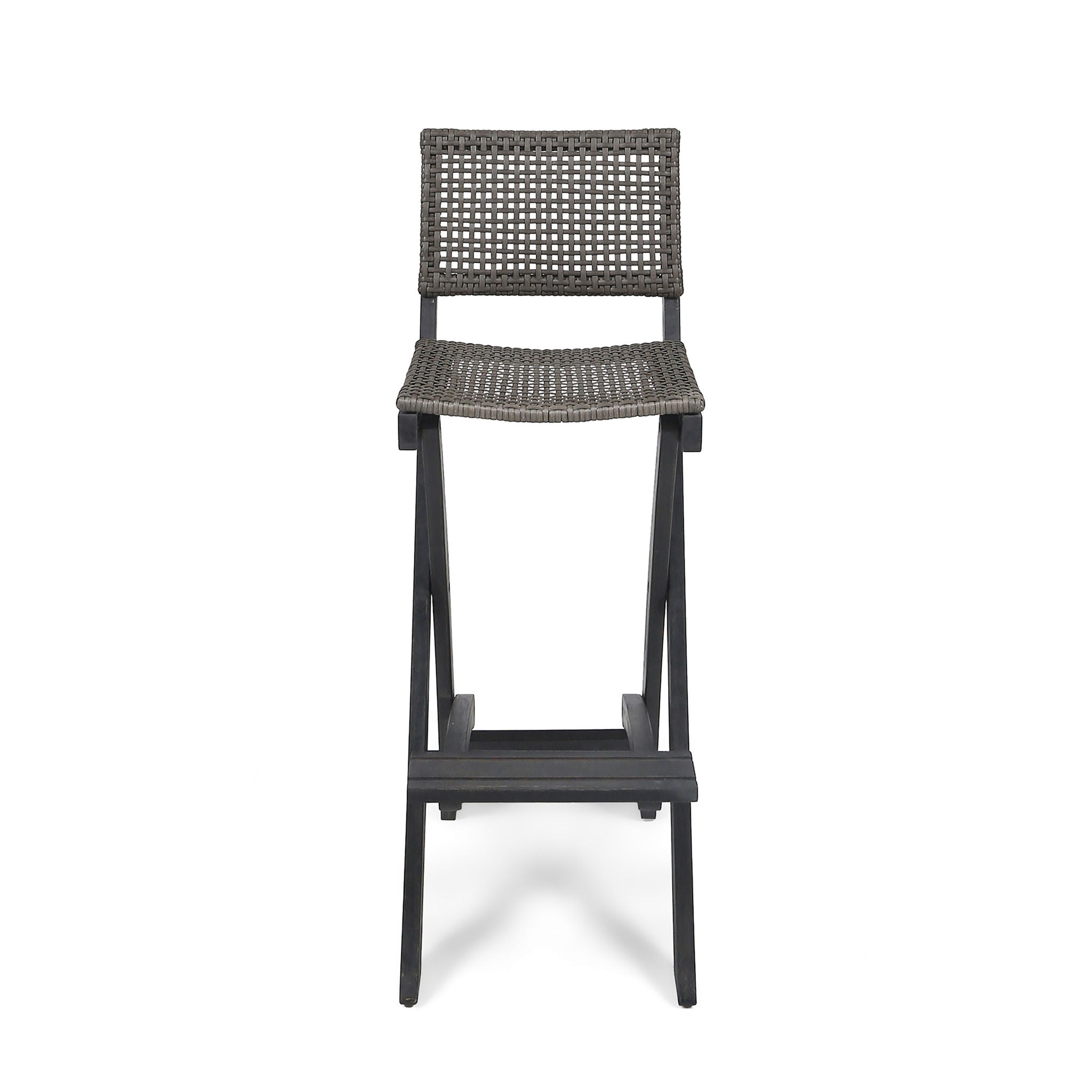Outdoor Folding Acacia Wood Barstools With Rattan Backrest And Seat