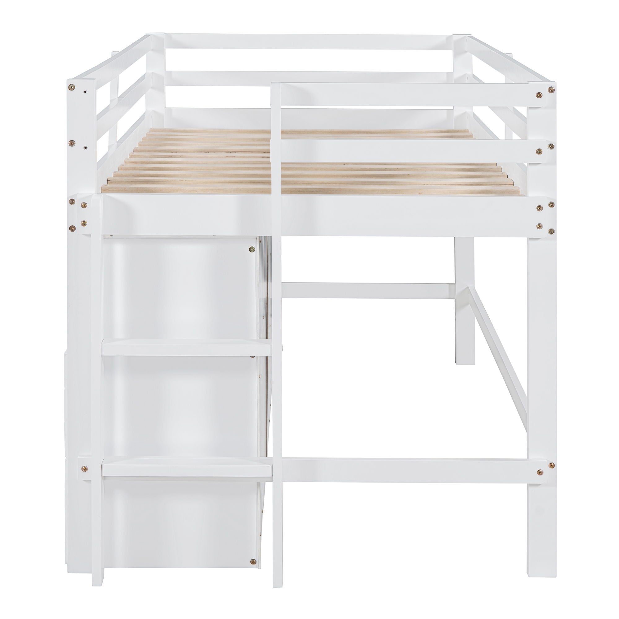 Loft Bed With 4 Drawers, Underneath Cabinet And Shelves