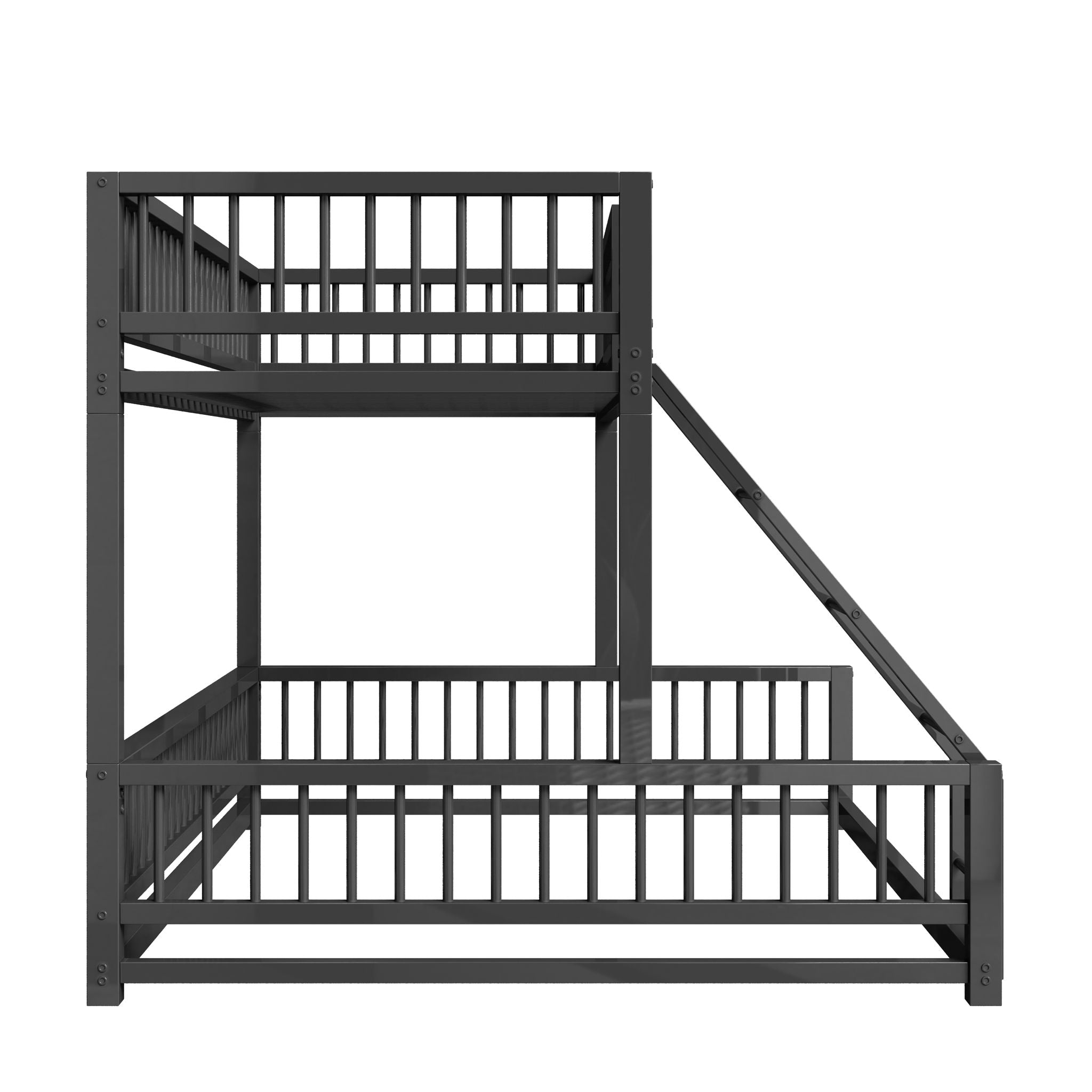 Bunk Bed Frame With Ladder And Safety Guardrails