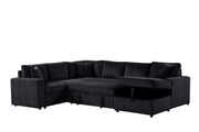 Ruxley 123"W Black Corduroy Sleeper Sectional Sofa with Right-Facing Storage Chaise and Throw Pillows