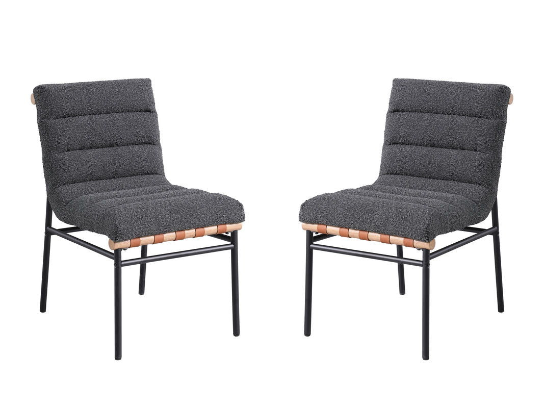 Lahni Dark Gray Boucle Fabric Set of 2 Dining Chair with Black Iron Legs