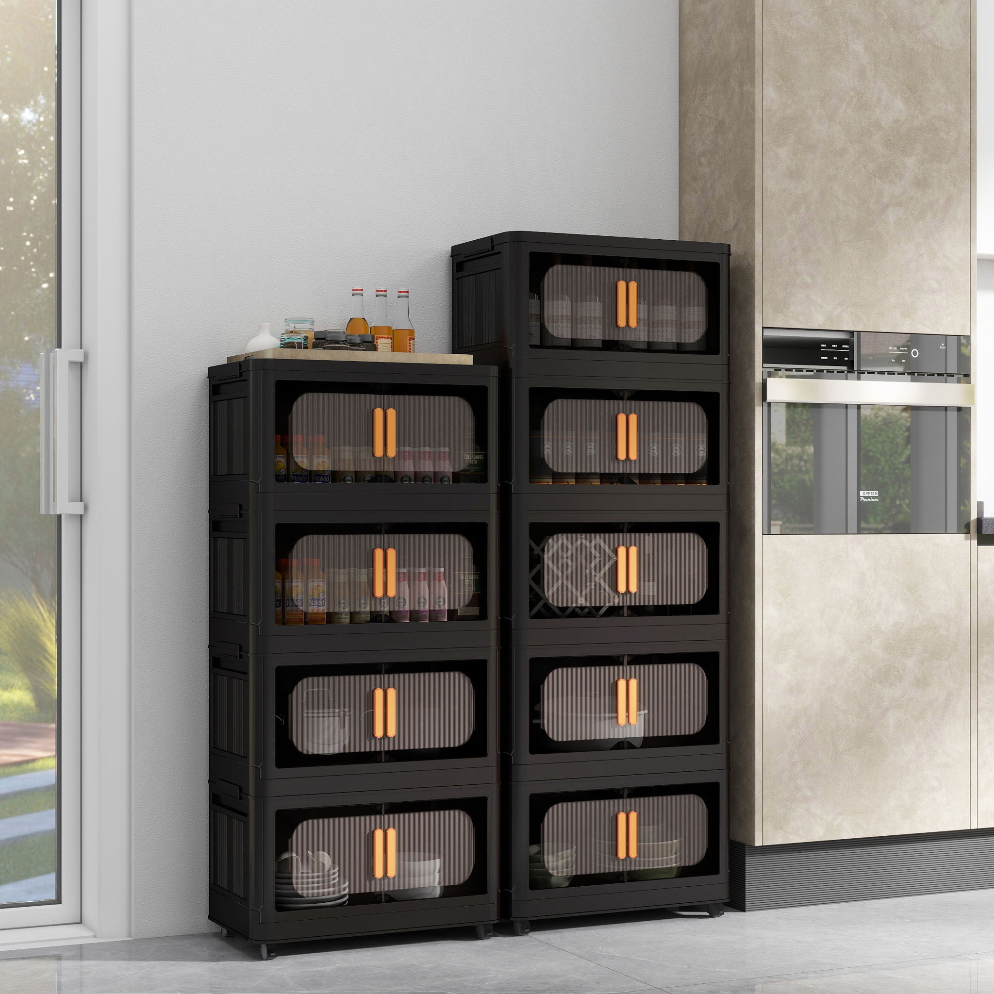 Folding Storage Cabinet With Magnetic Doors And Wheels