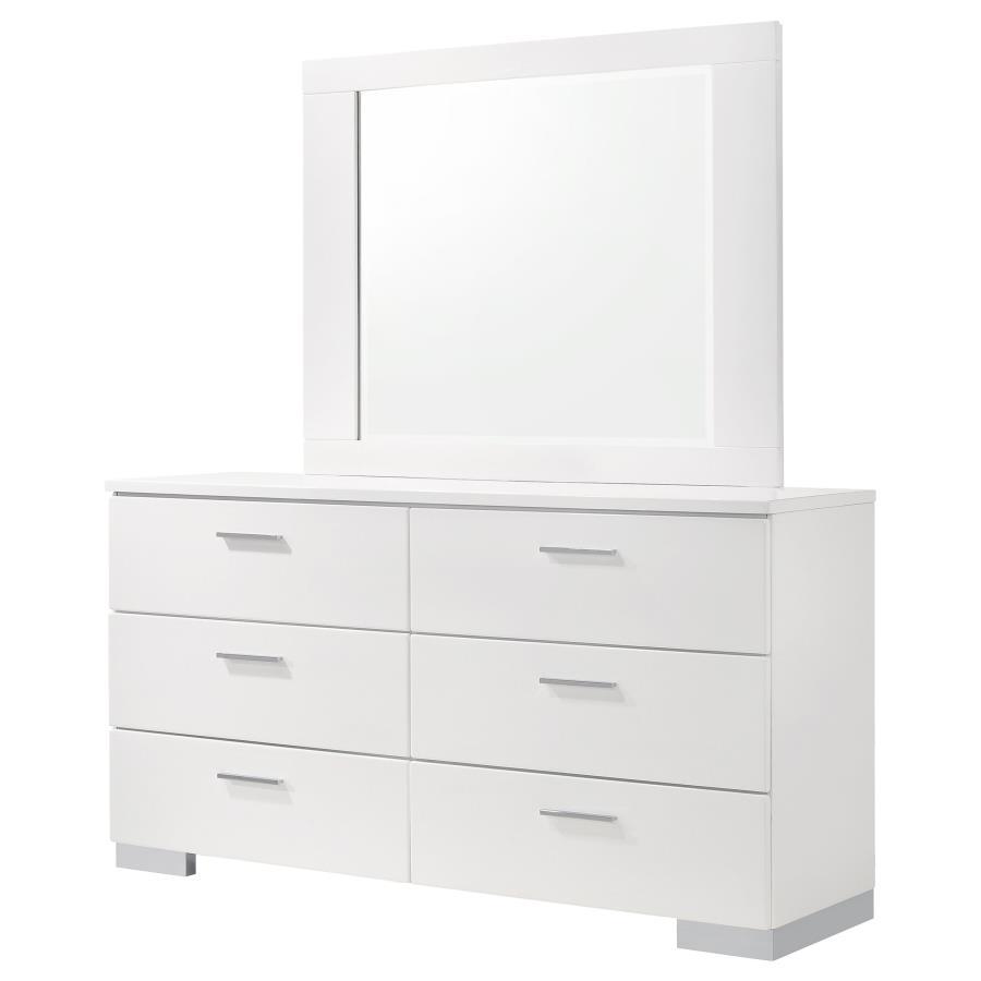 Coaster Fine Furniture Felicity - 6-Drawer Wood Dresser With Mirror - White High Gloss | Meri Furniture
