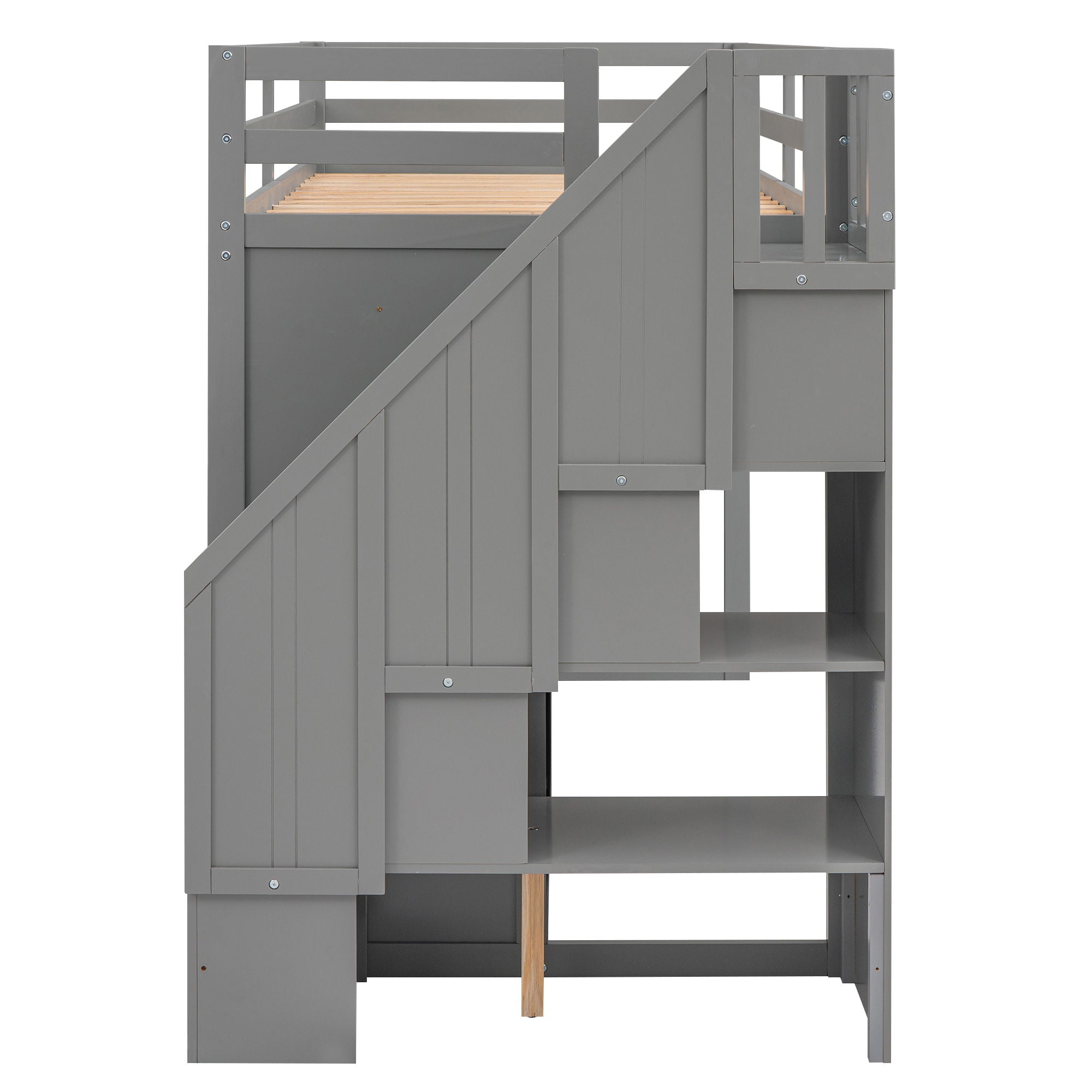 Loft Bed With 3 Shelves, 2 Wardrobes, 2 Drawers, Ladder Storage