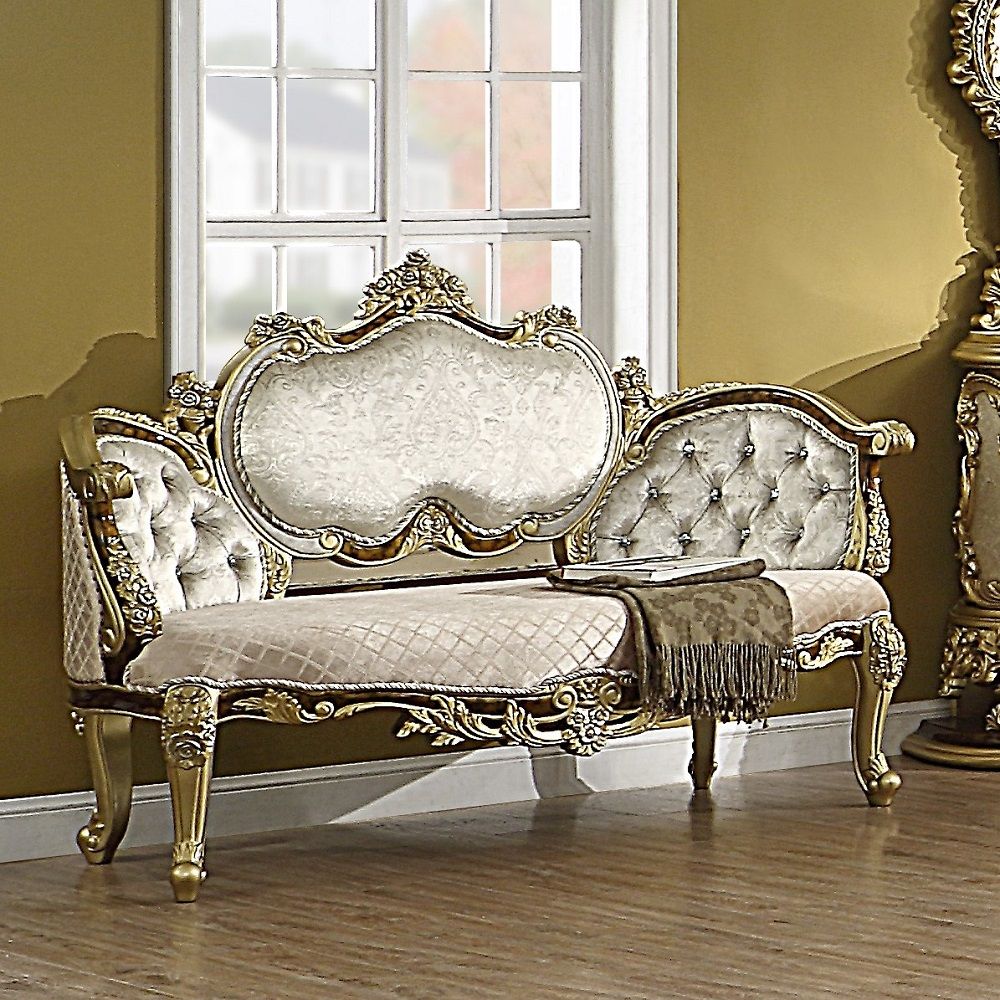 ACME Desiderius - Bench - Beige , Antique Gold & Hand Paint Brown | Meri Furniture