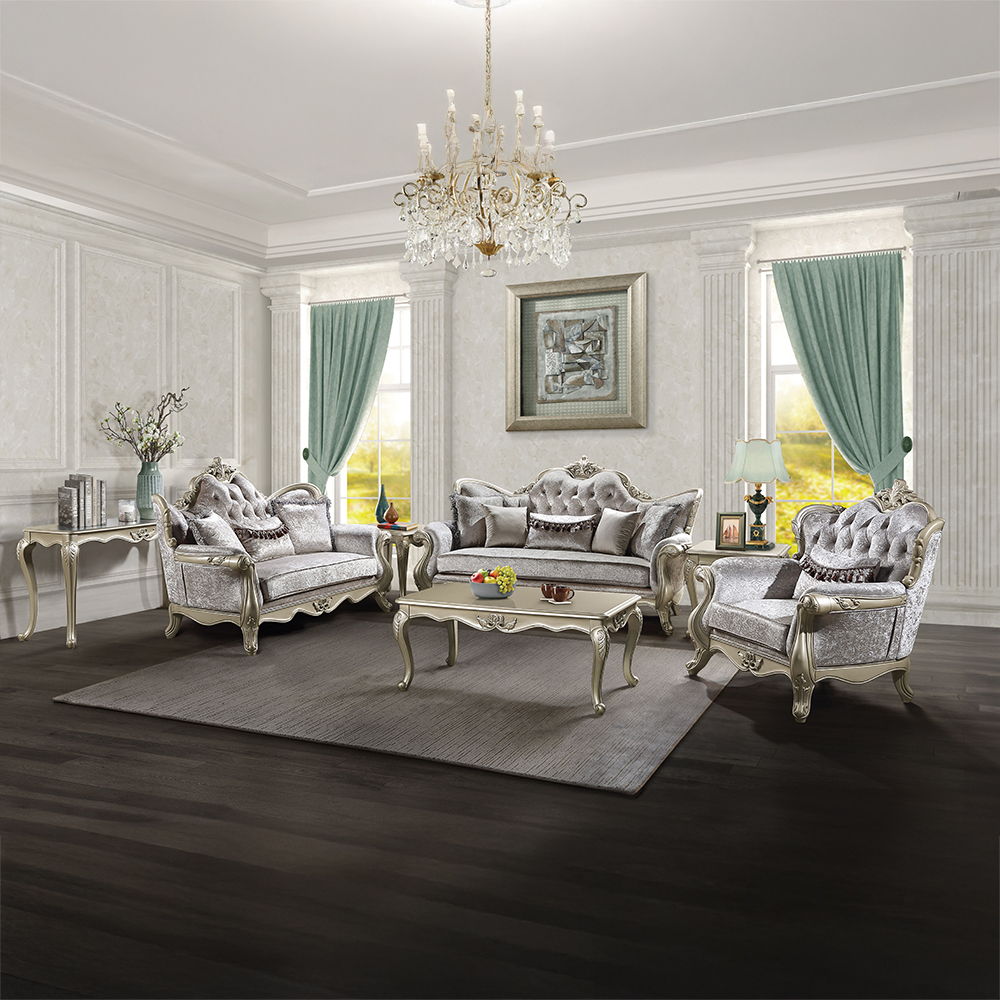ACME Libertee - Sofa With 5 Pillows - Beige Fabric & Champagne | Meri Furniture