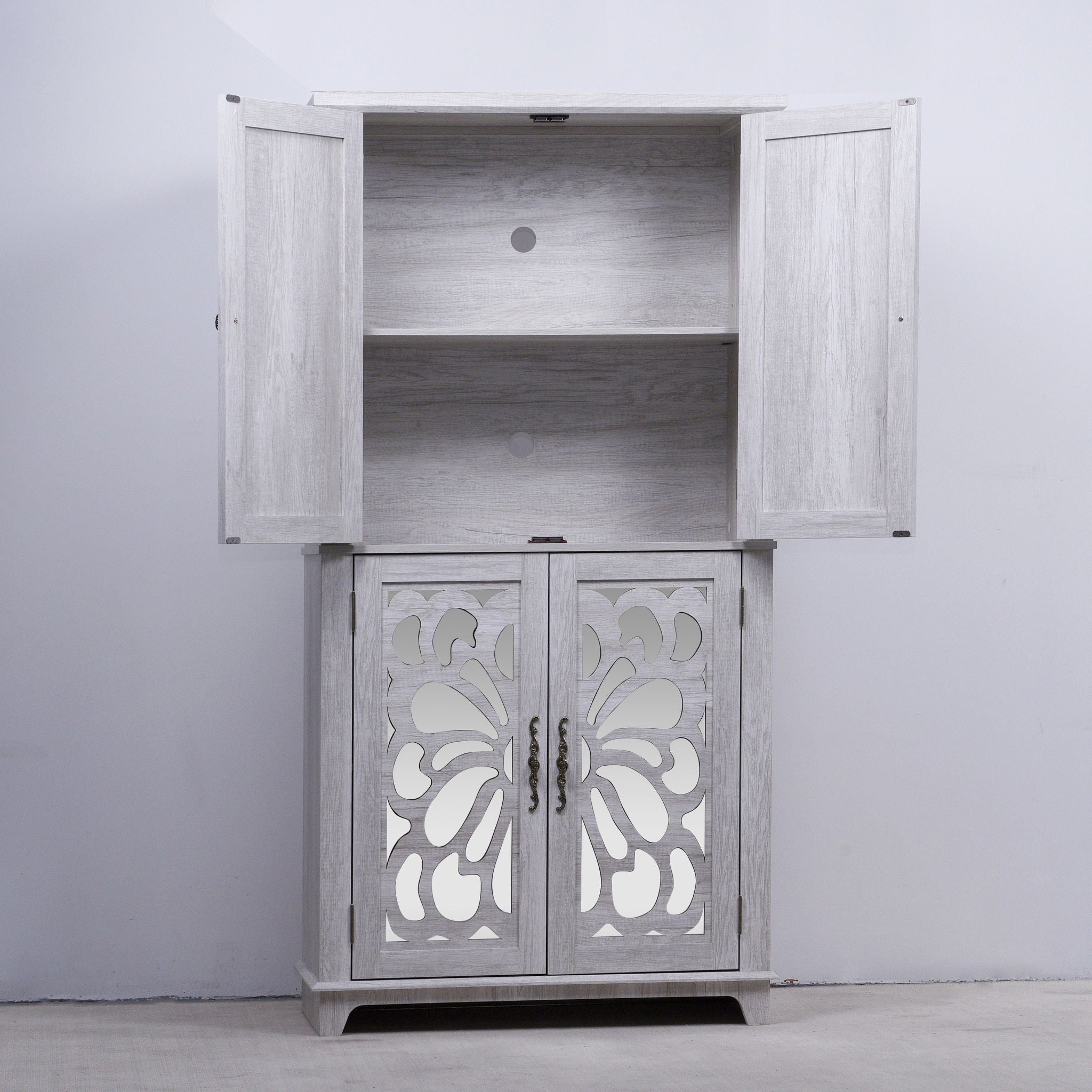 Modern Sideboard Buffet With 4 Mirrored Doors, Adjustable Shelves