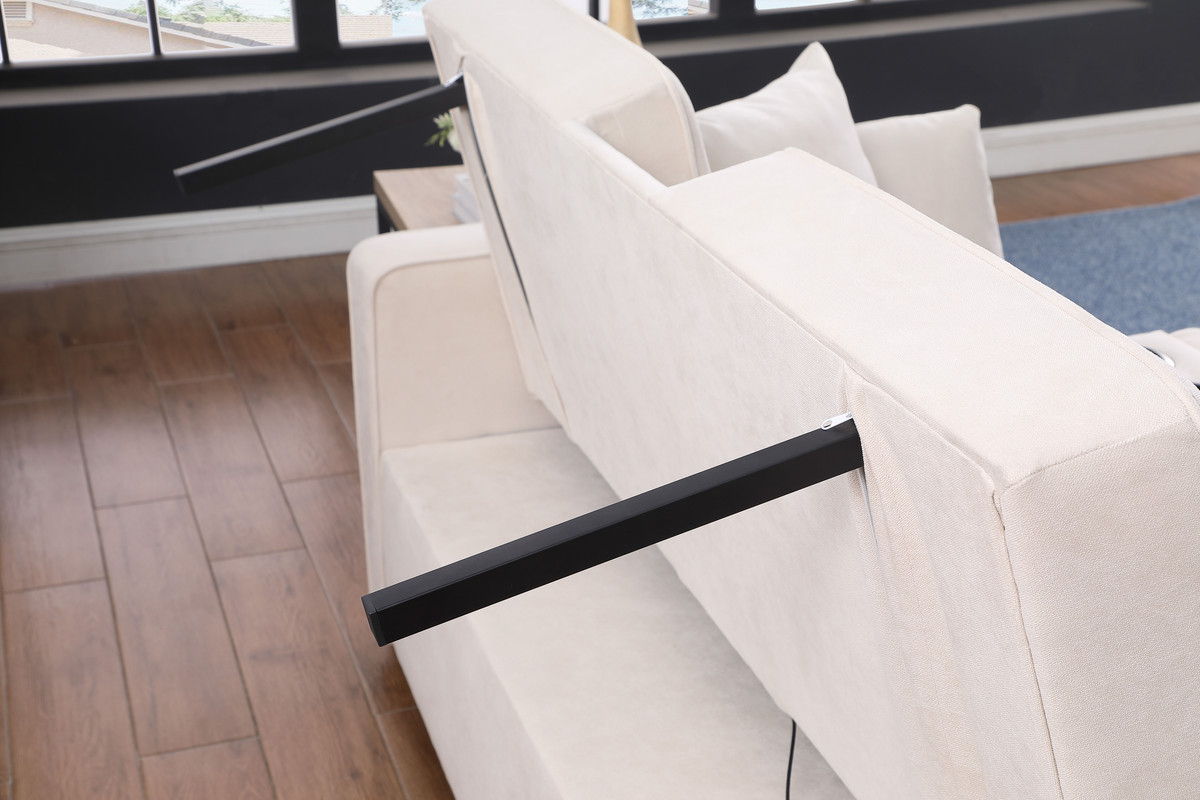 Cody II 70"W Beige Woven Fabric Convertible Sleeper Loveseat with Dropdown Console, Cup Holders, Charging Ports, Pocket, and Pocket Coil Seating