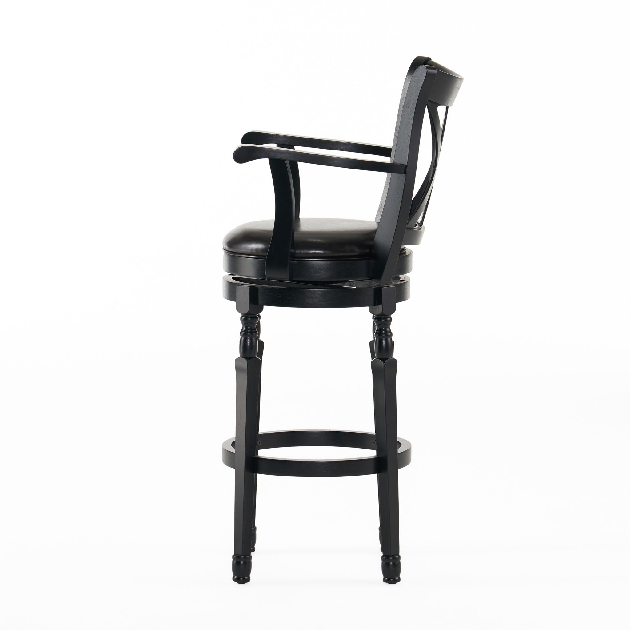Elegant Leather Swivel Bar Stool With Arms - Espresso