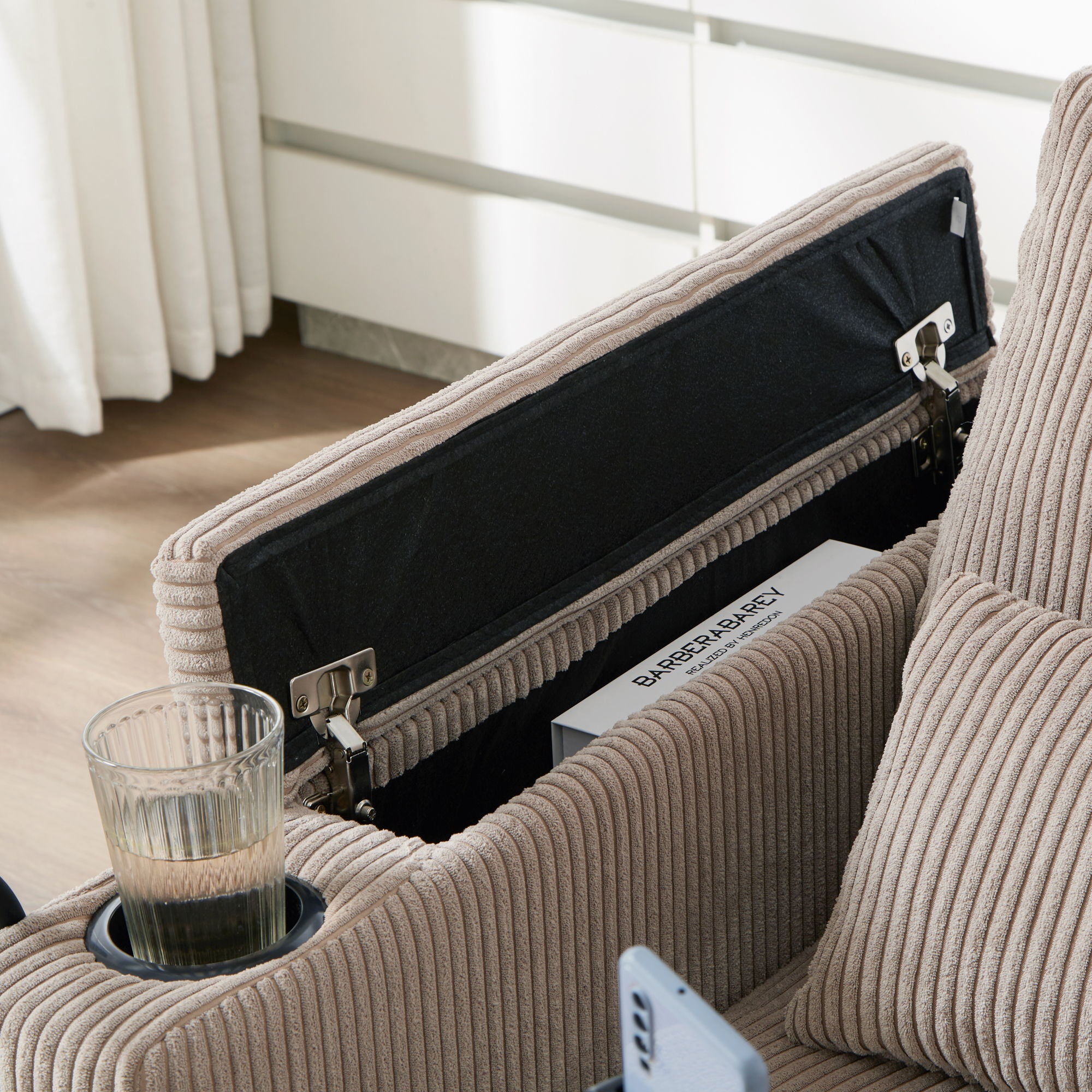 Convertible Chaise Lounge Sofa Chair With USB Ports, Cup Holders, Phone Holder And Storage