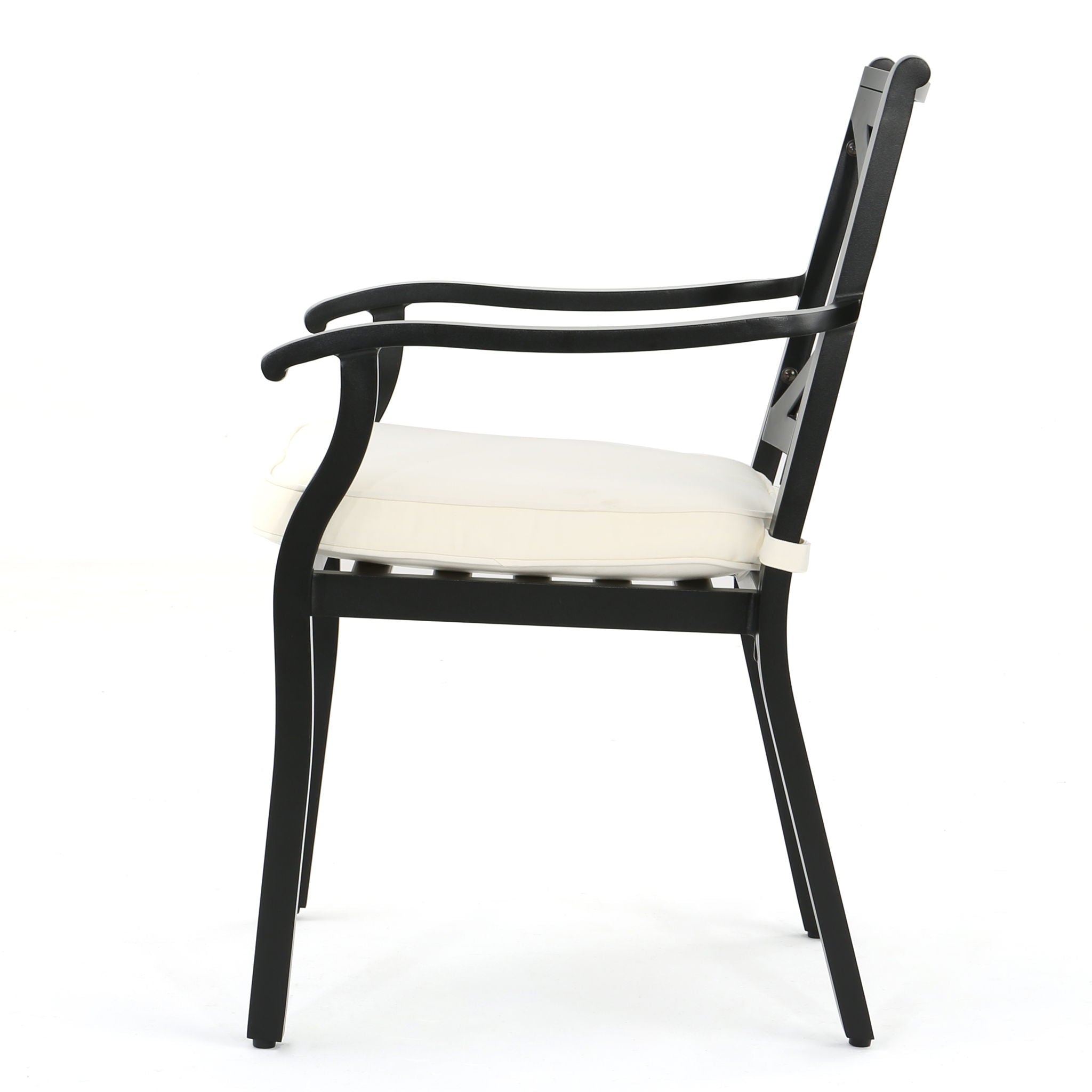 Outdoor Dining Chair Set With Water Resistant Cushions - Black / Ivory