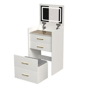 Compact 3 In 1 Vanity Desk With Open Top Mirror, Glass Desktop, 5 Height - White