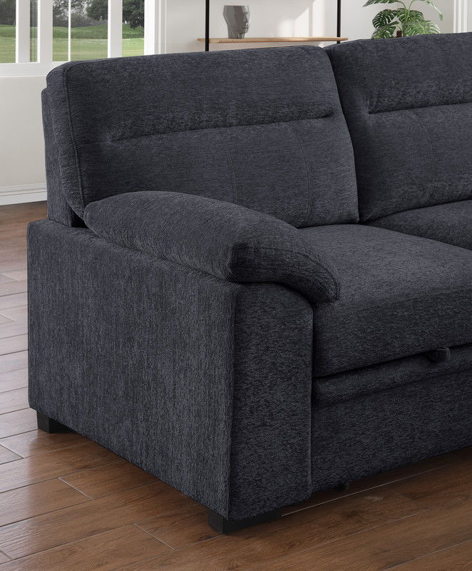 Kipling II 94"W Dark Gray Chenille Fabric Sleeper Sectional Sofa with Right-Facing Chaise, Cupholders, USB Charging port
